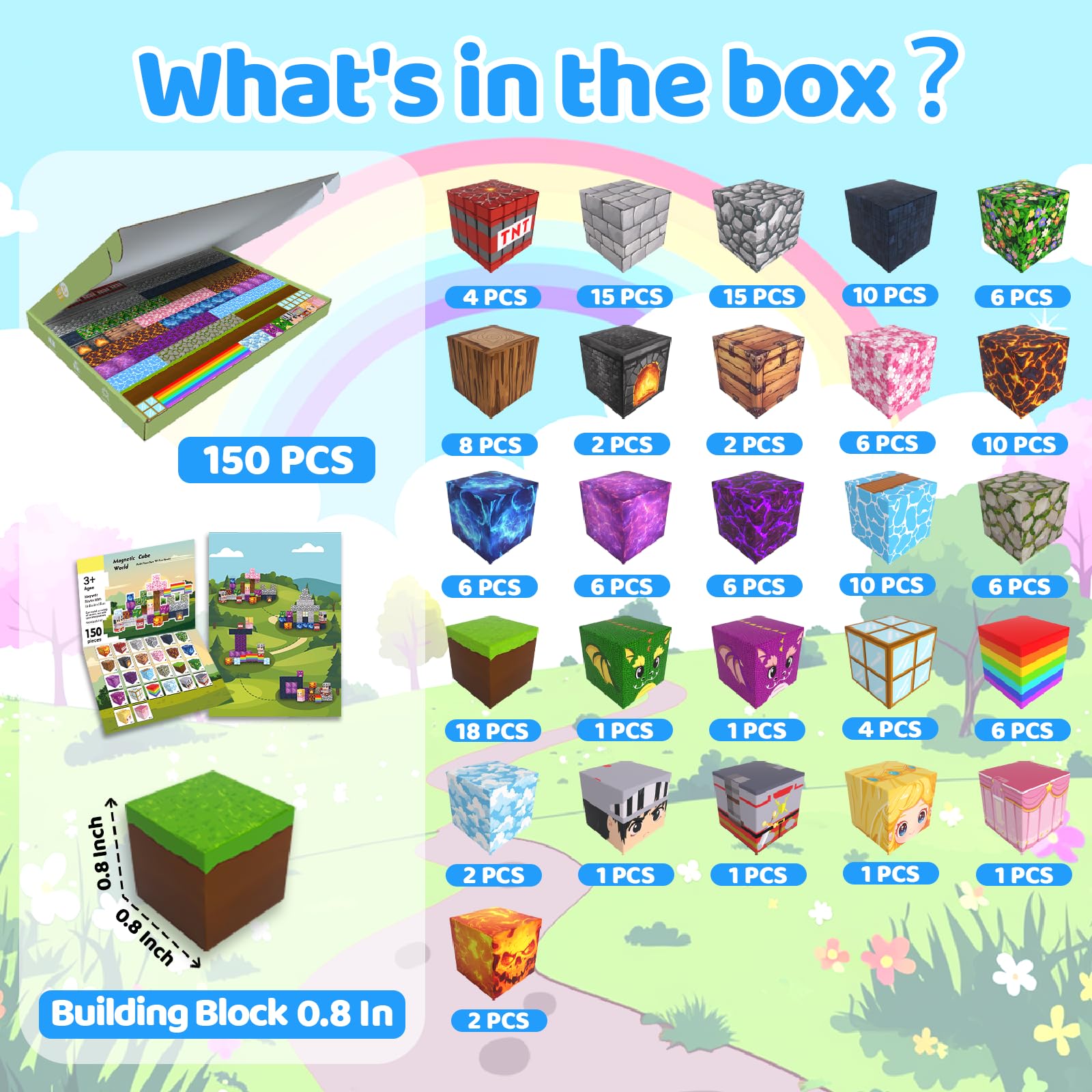 Magnetische Bausteine Bauspielzeug 100 Pcs Magnetbausteine für Kinder Montessori Kreative Spielzeug ab 3 4 5 6 7 8 9 10 Jahre Junge und Mädchen Magnetic Blocks Geschenke für Kinder （Wald）