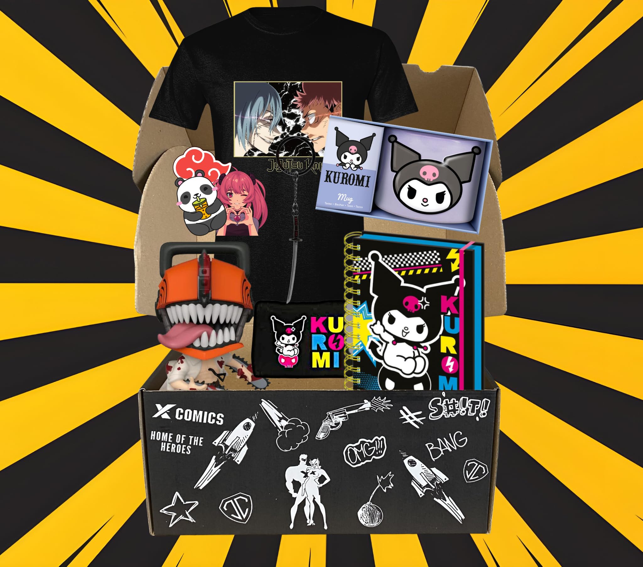 Anime & Manga Box mit T-Shirt – Überraschungsbox mit Figuren, Accessoires & Fanartikeln – Geschenk für Anime Fans – Original lizenzierte Artikel