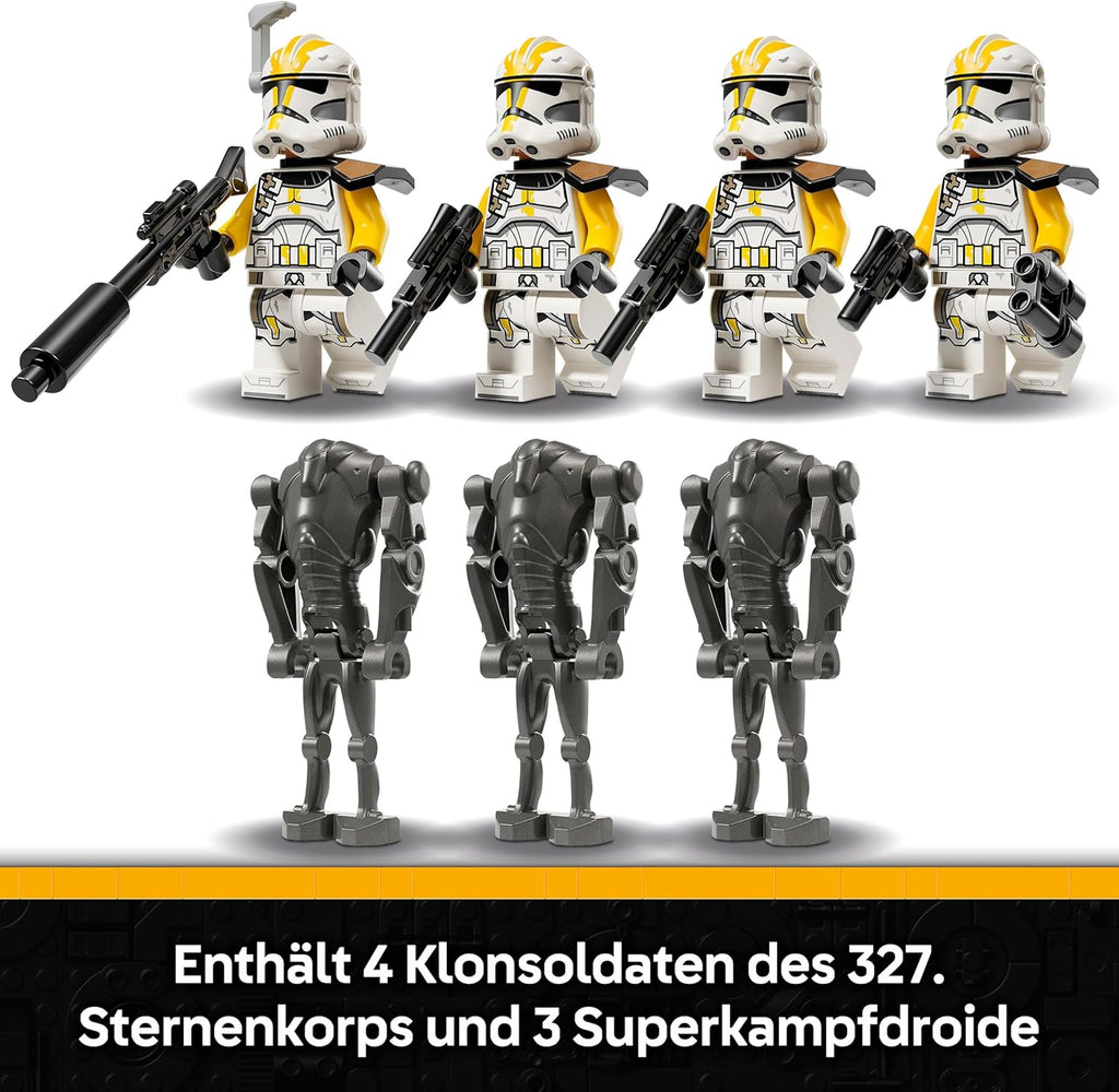 LEGO Star Wars Klonsoldaten des 327. Sternenkorps Battle Pack - Spielzeug für Kinder ab 7 Jahren - Minifiguren zum Bauen und Sammeln - Kreatives Geschenk für Jungen und Mädchen - 75431 | 258 Stück Sammlerspielzeug, 4 Minifiguren 3 Battle Droid Figuren & A