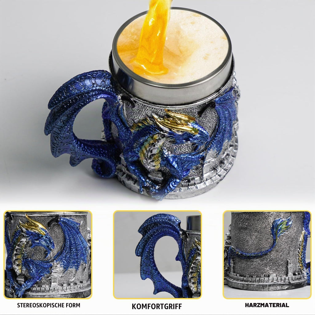 ZONSUSE Mittelalter Drache Kelch, Gotischer Drachen Kelch, Flugsaurier Edelstahl Weinkelch, Roter Drache auf Kreuzsockel, Magischer Dragon Goblet,Idee Geschenk für Fantasy Fans 200ml (Rot Goblet)