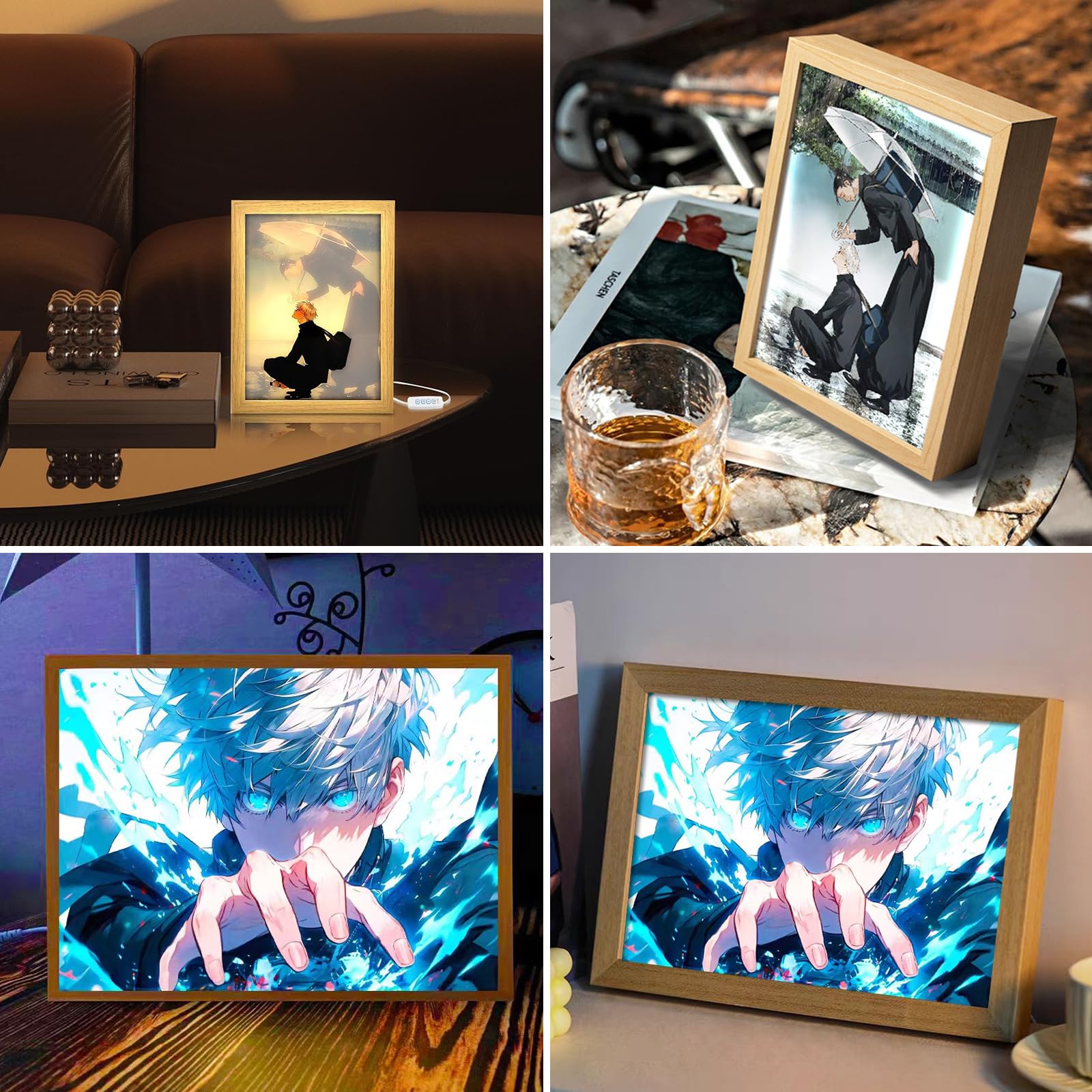 Bocguy Japanischer Anime Juju inspirierte beleuchtete Gemälde, LED Wandkunst Dekor,Jujutsu Kaisen Manga, LED Desktop-Rahmen für Heimdekoration,Kreatives Schlafzimmer und Geschenk