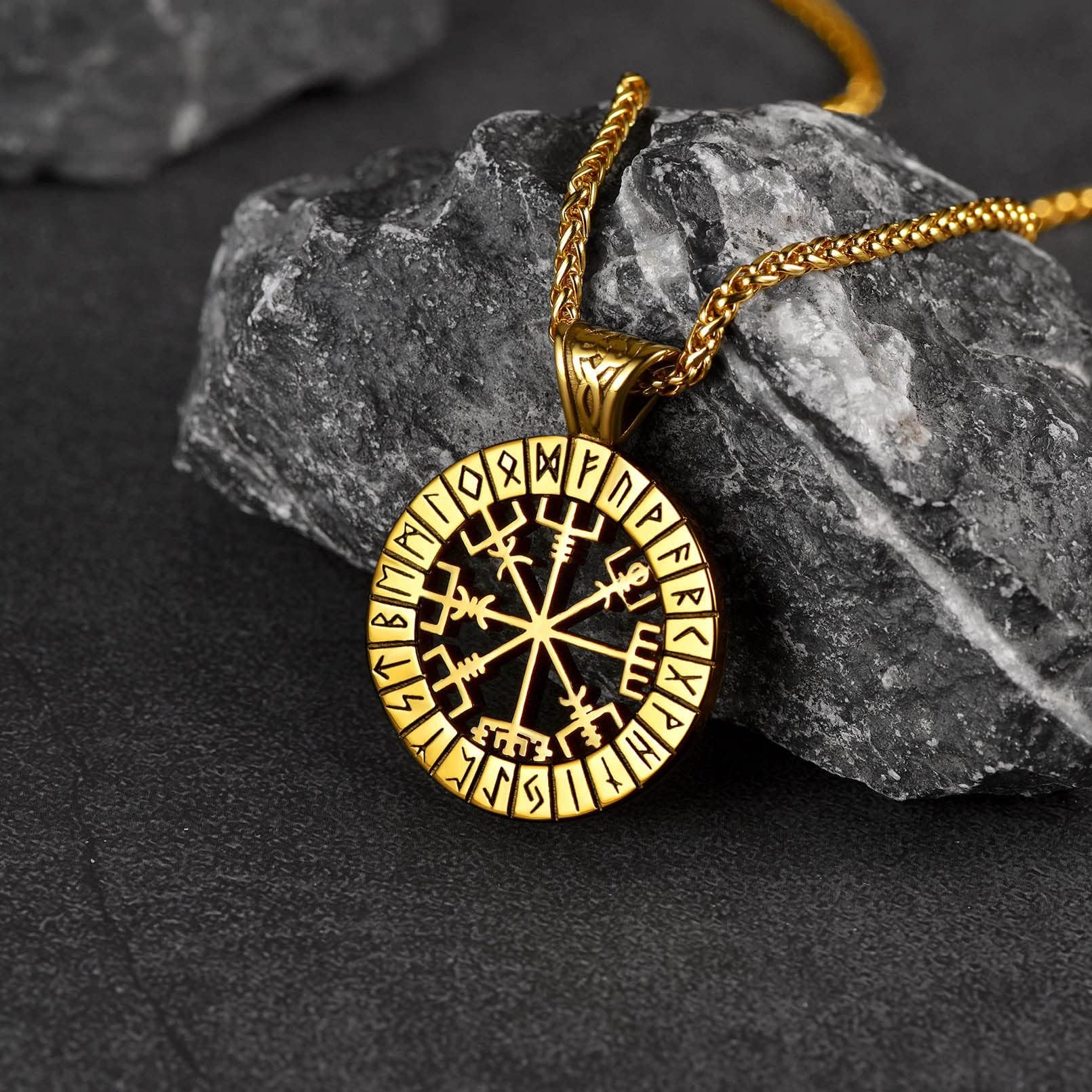 FaithHeart Wikingerhalskette für Herren, Vegvisir-Kompass, Edelstahl, Kette 55 + 5 cm, nordischer Mythologie-Schmuck