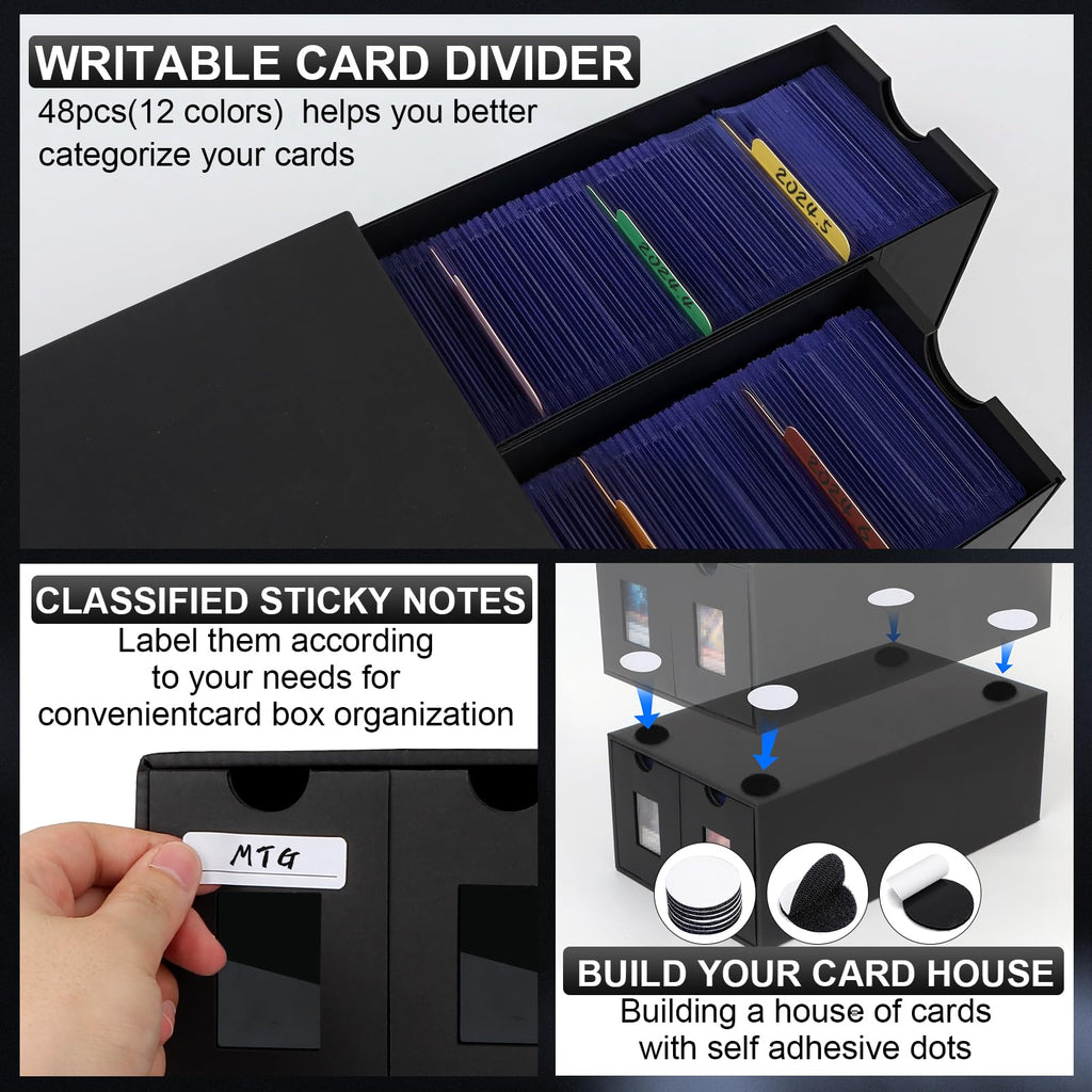 AOBOPLE Karten Box für 12000+ Trading Card,Sammelkarten-Aufbewahrungsbox mit 48 Kartenteiler,Etiketten Klebeband und Schubladen,Sammelkarten Box Trading Card Box für TCG,MTG,PTCG,Sports Karten