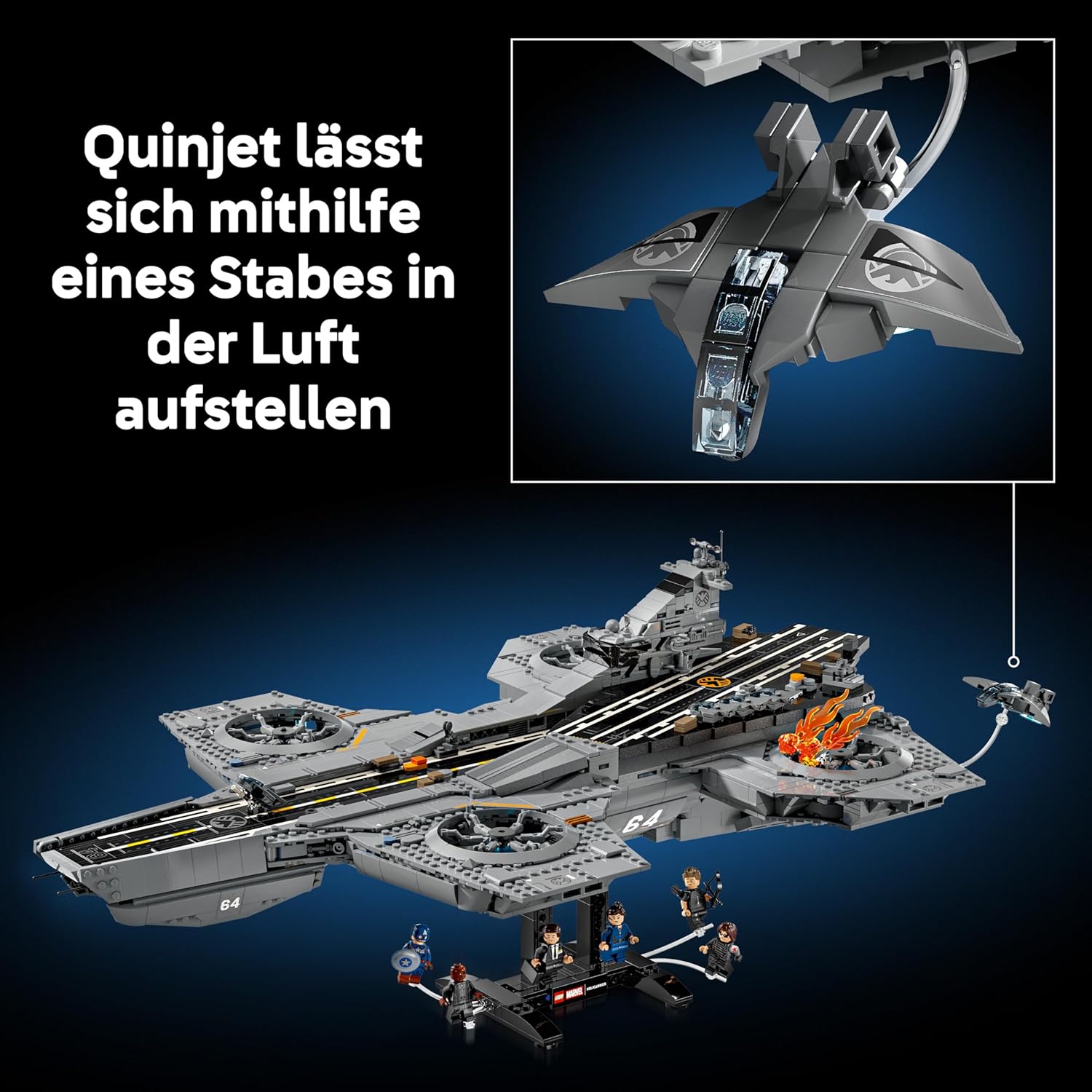 LEGO ǀ Marvel S.H.I.E.L.D.-Helicarrier - Flugzeugträger Modellbau für Erwachsene - 6 Minifiguren inkl. Captain America & Nick Fury - DIY Regaldeko - Avengers Geschenk für Fans - 76354