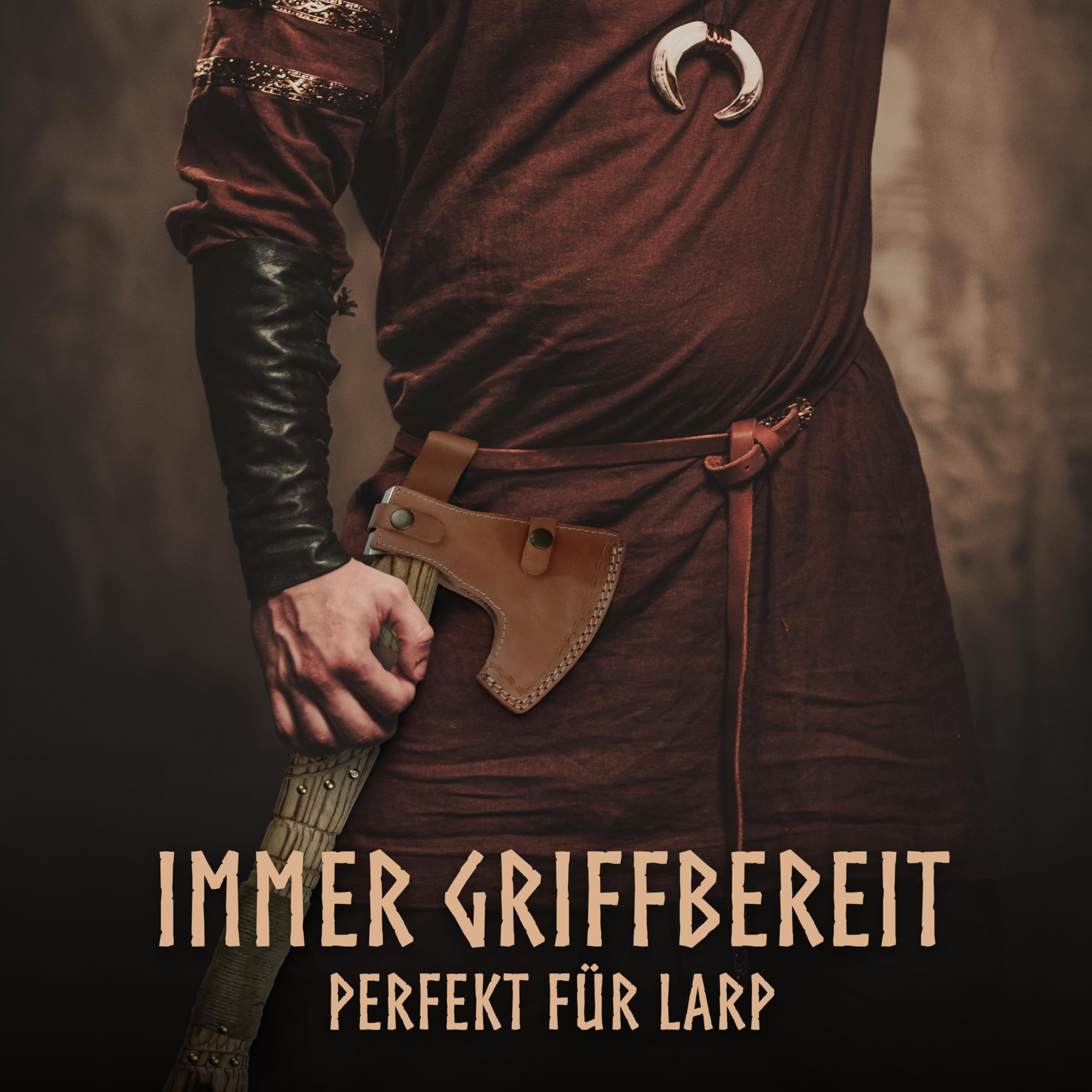 VIKING CRAFT® Wikinger Axt 50cm - Handgefertigte Deko Mit Gravur und Lederschutz - Ideale Mittelalter Deko, Geschenke für Männer und Frauen, Vikings Fanartikel, LARP Beil