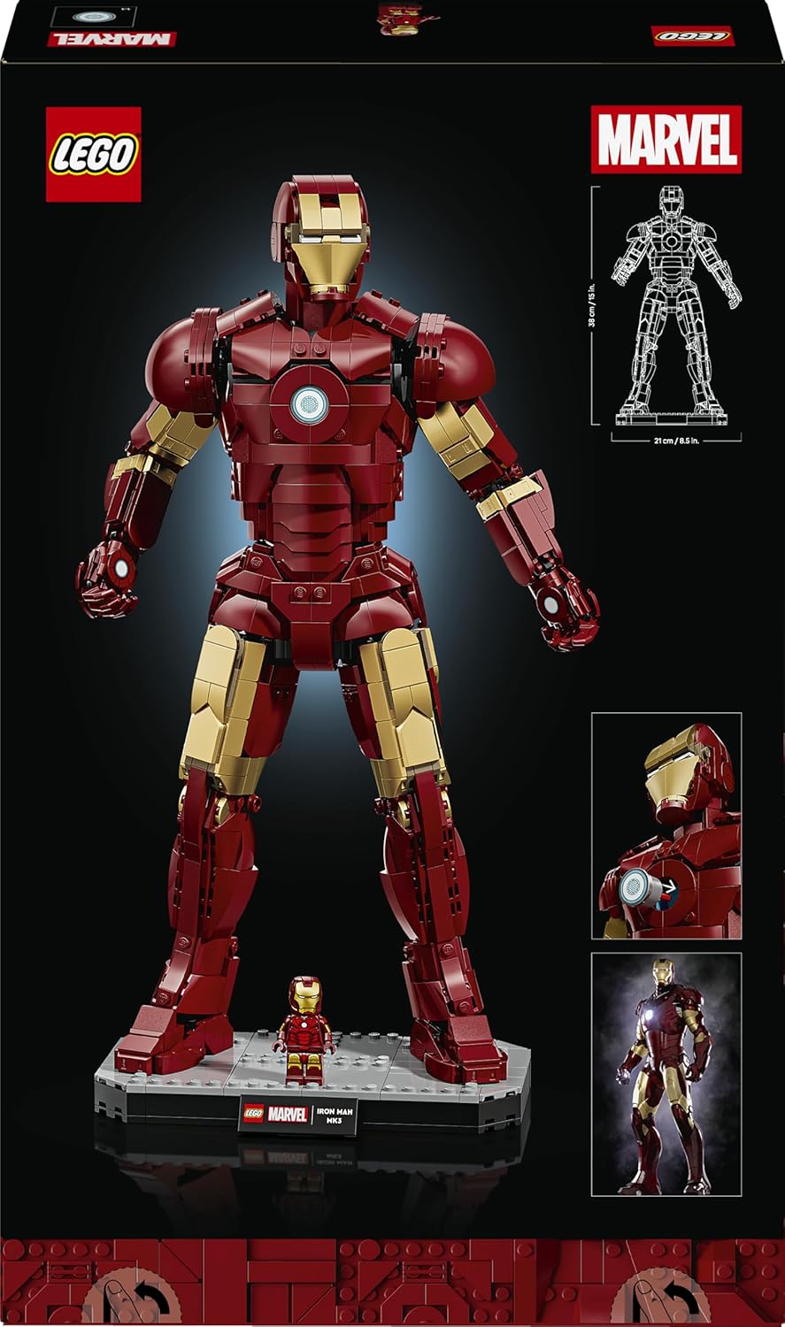 LEGO | Marvel Iron Man Mark 3 Sammleredition - Avengers Bauset für Erwachsene - Modellbau mit Minifigur, Ständer und Namensschild - Kreatives Geschenk für Männer, Frauen und Allen Fans - 76344