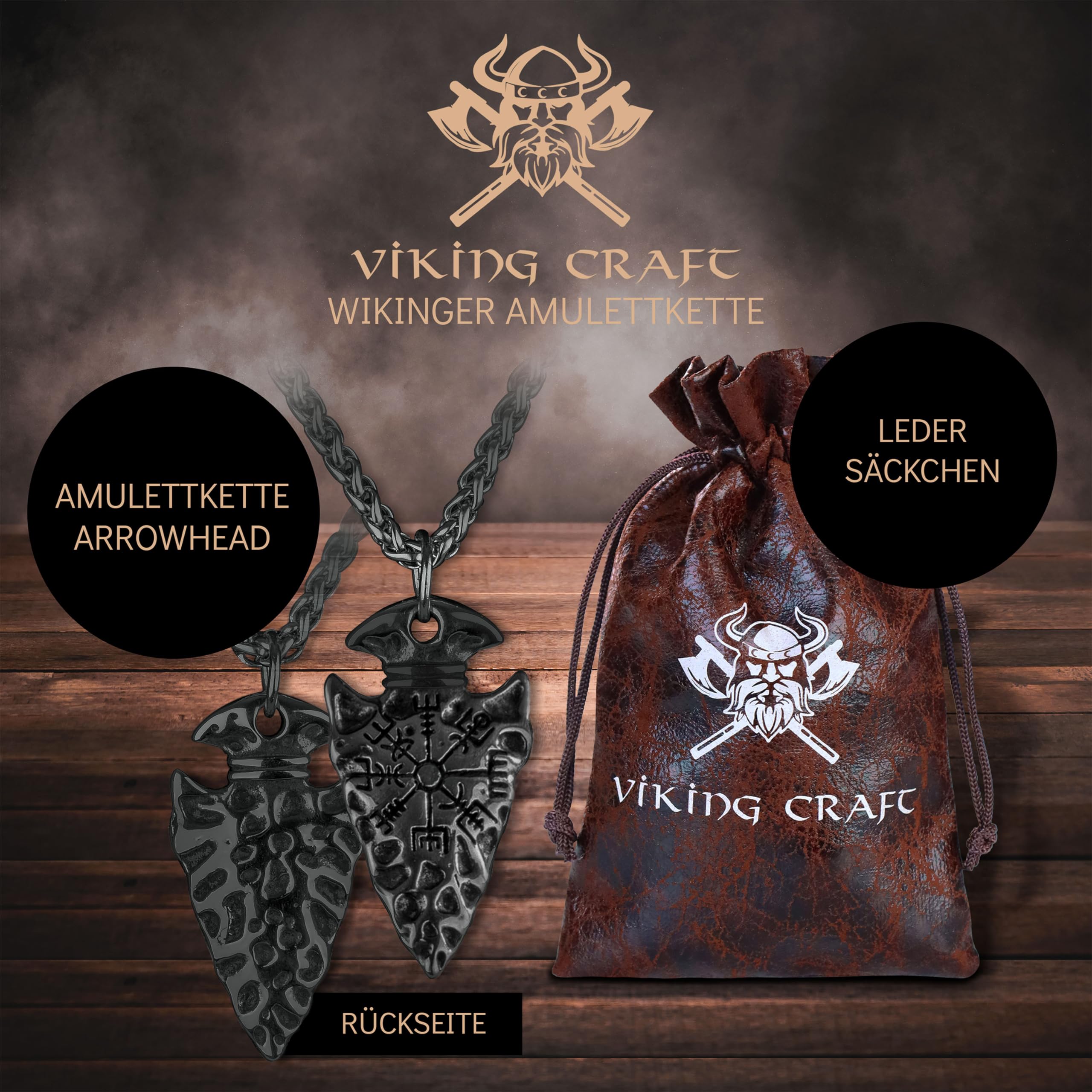 VIKING CRAFT Wikinger Halskette Herren Edelstahl - 60cm Wikinger Schmuck Kette Herren - Wikinger Deko, Wikinger Kette, Wikinger Geschenke für Männer Schmuck, LARP