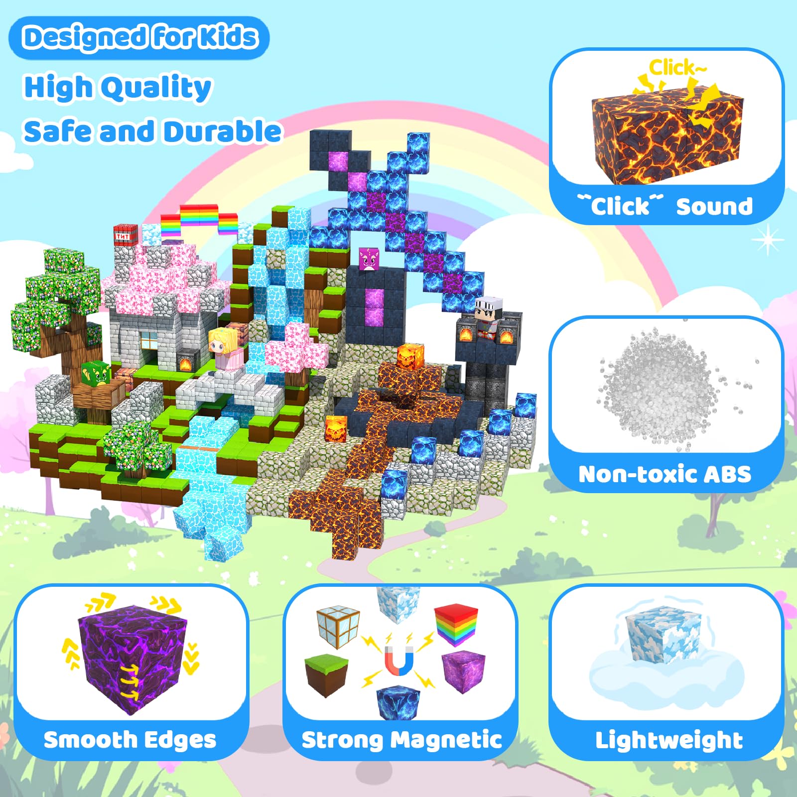 Magnetische Bausteine Bauspielzeug 100 Pcs Magnetbausteine für Kinder Montessori Kreative Spielzeug ab 3 4 5 6 7 8 9 10 Jahre Junge und Mädchen Magnetic Blocks Geschenke für Kinder （Wald）