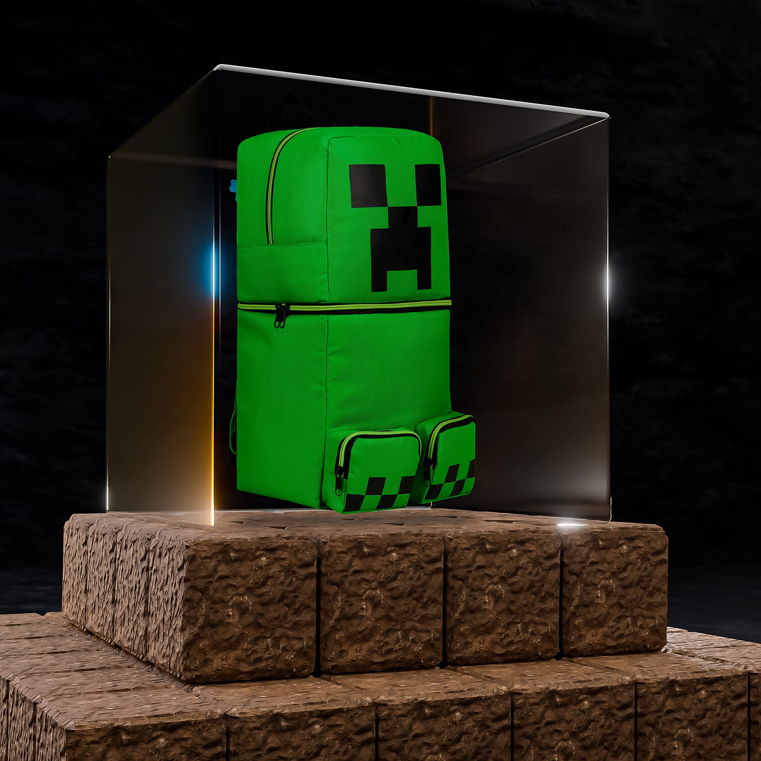 Minecraft Rucksack Kinder Jungen Kinderrucksack Creeper Freizeitrucksack mit Reißverschluss-Fächern für Schulrucksack Schule Sport Alltag
