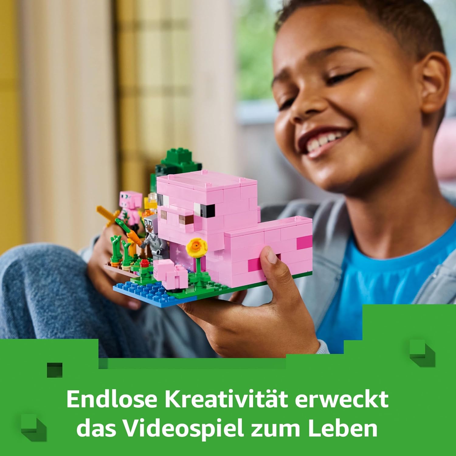 LEGO Minecraft Das Babyschwein-Haus - Interaktives Spielzeug mit Einer Helden Figur, Schwein, Biene, Zombie Piglin - Kinder Gaming Geschenk für Mädchen und Jungen ab 7 Jahren - 21268