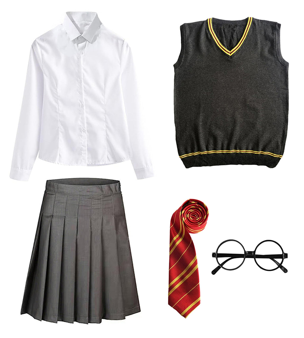 FStory&Winyee Zauberer Set Bluse Rock Weste Krawatte Brille Kostüm Zubehör für Kinder Erwachsene Zubehör Set Striped Tie Gestreifte Krawatte zum Karneval Fasching Halloween