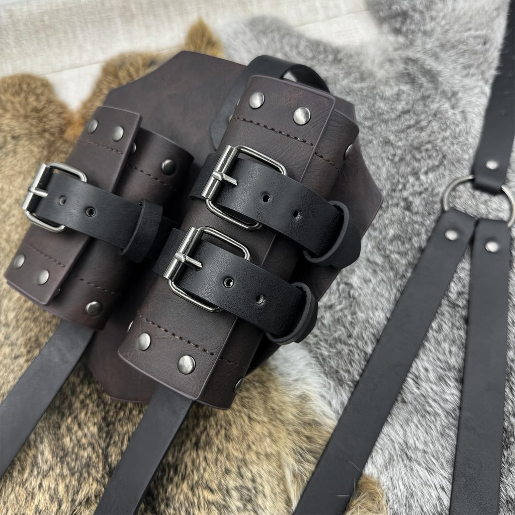 HiiFeuer Mittelalter Kunstleder Doppeltes Rückenschwert Frosch, Vintage Mercenary Verstellbares Schwertholster, Mittelalter Fantasy Rückenschwert Holster für LARP Kostüm