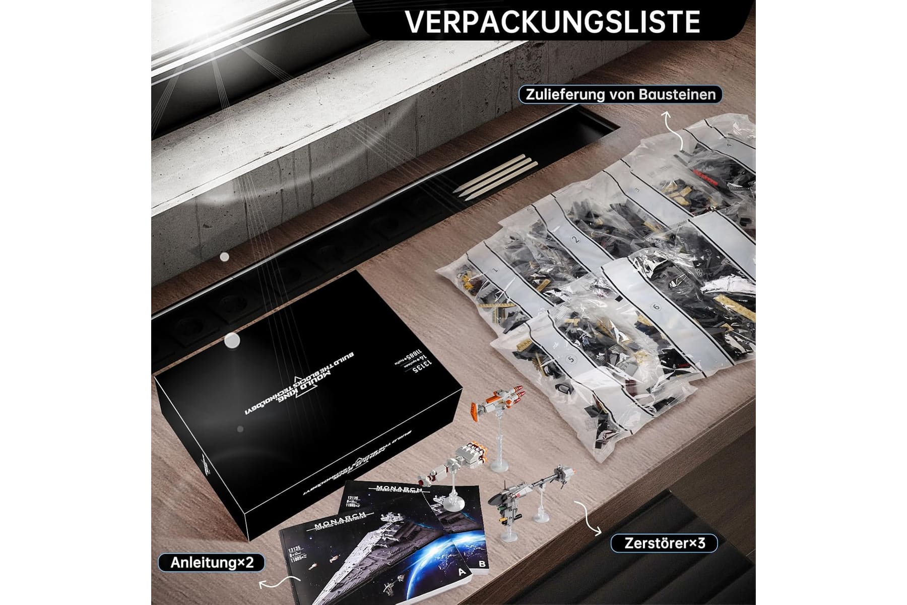 13135 Imperial Sternenzerstörer Spielzeug mit 3 Mini-Raumschiffen,11885 Klemmbausteine Technik Sternenzerstörer, Sammlerstück für Erwachsene,kompatibel mit UCS Super Star Destroyer