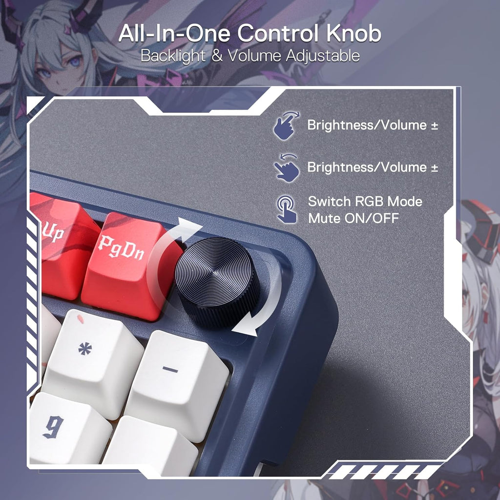 Redragon K686 PRO SE Anime Gasket Gaming Tastatur RGB 3 Modus 98 Tasten | Hot Swap Sockel Drehknopfsteuerung Geräuschdämpfende Pads Custom Hi Fi Linear