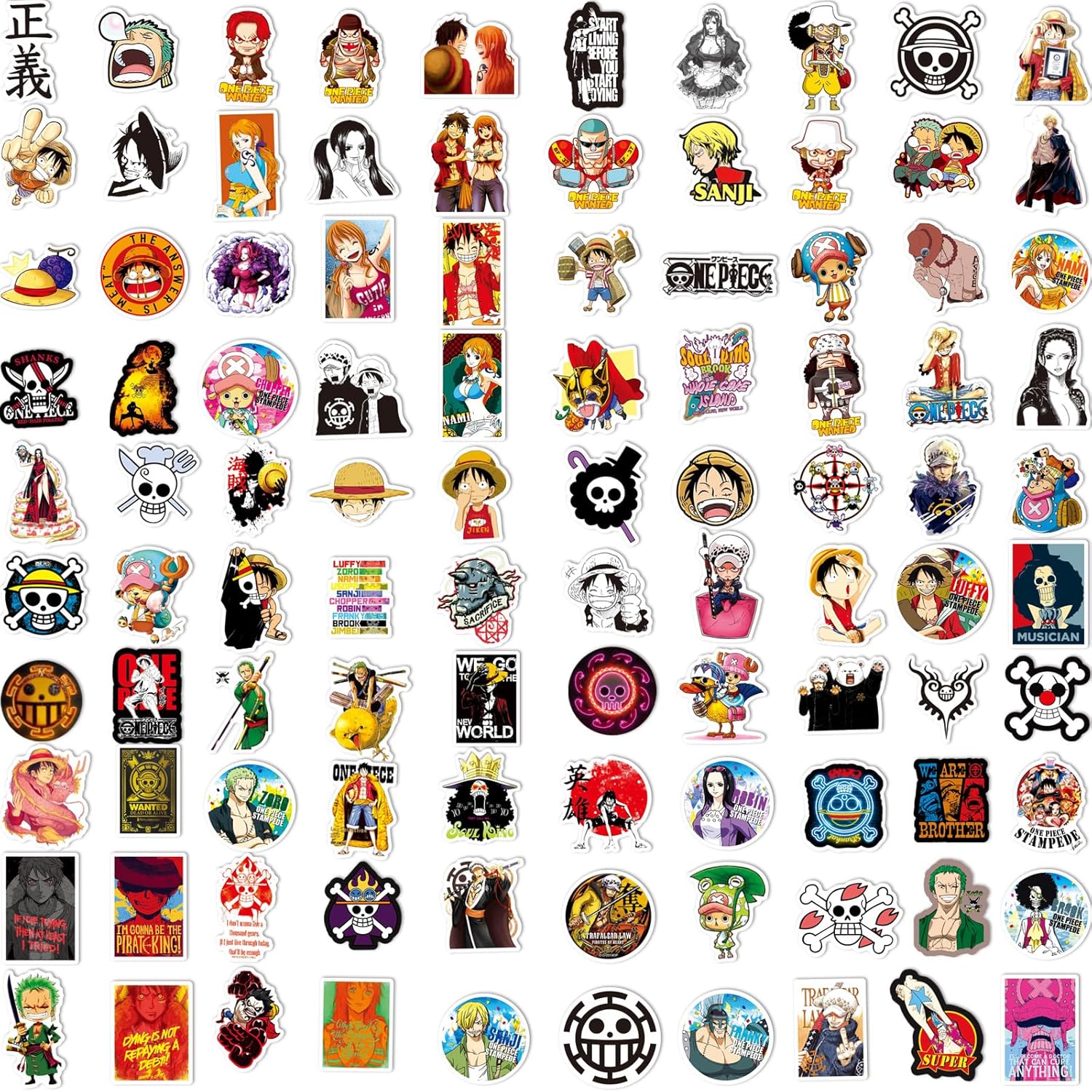 One Piece Aufkleber, One Piece Sticker, 100 Pcs Wasserdicht Sticker Ubephant Style Decals Computer Skateboard Gepäck Aufkleber Geschenke für Kinder