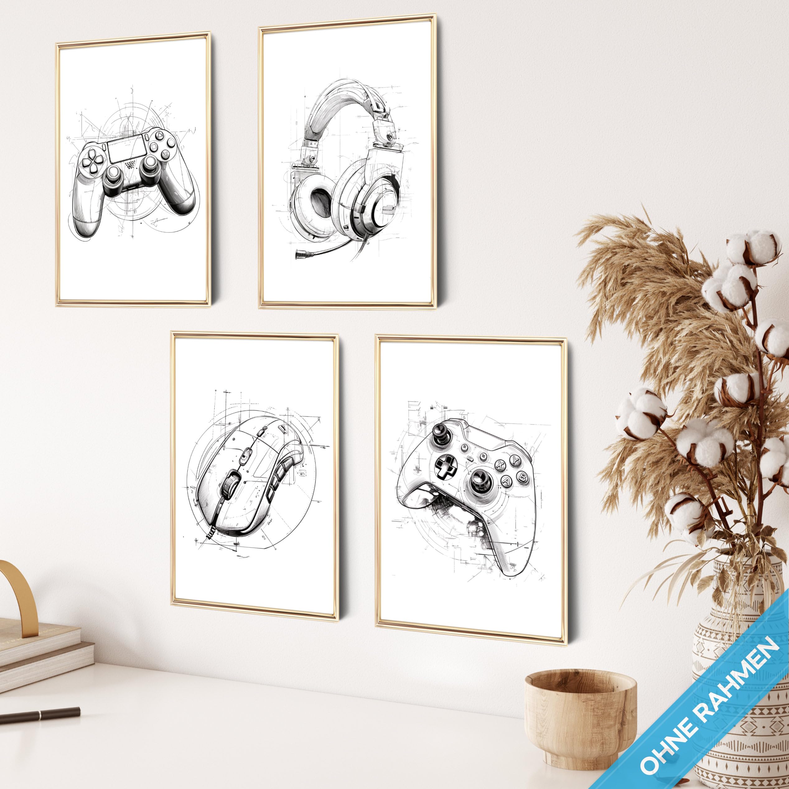 mojoliving Gaming Zimmer Deko Bilder | Poster Wand für Gamer Jugendzimmer | Set mit Neon Sign Motive | Coole Geschenke für Gamer | Zocker Bilder Wand | Neon Wandbild