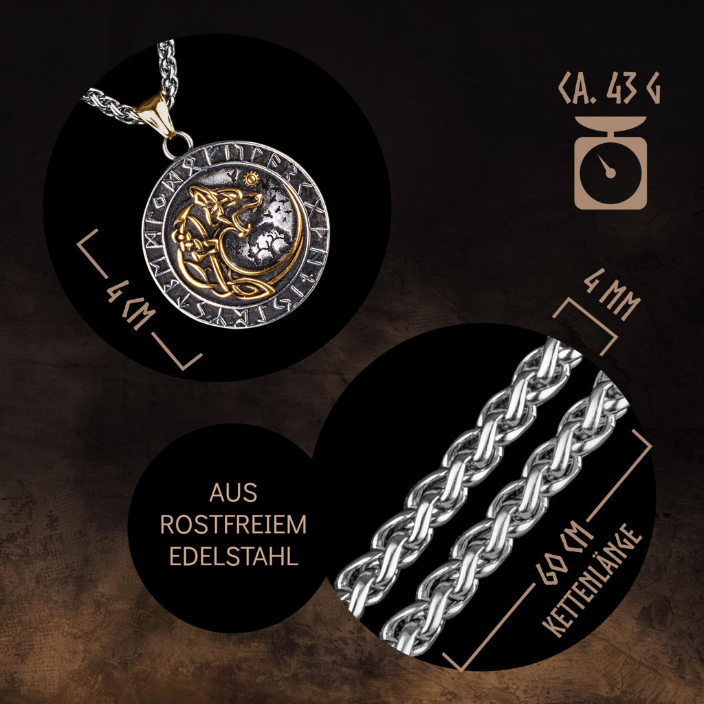 VIKING CRAFT Wikinger Halskette Herren Edelstahl - 60cm Wikinger Schmuck Kette Herren - Wikinger Deko, Wikinger Kette, Wikinger Geschenke für Männer Schmuck, LARP