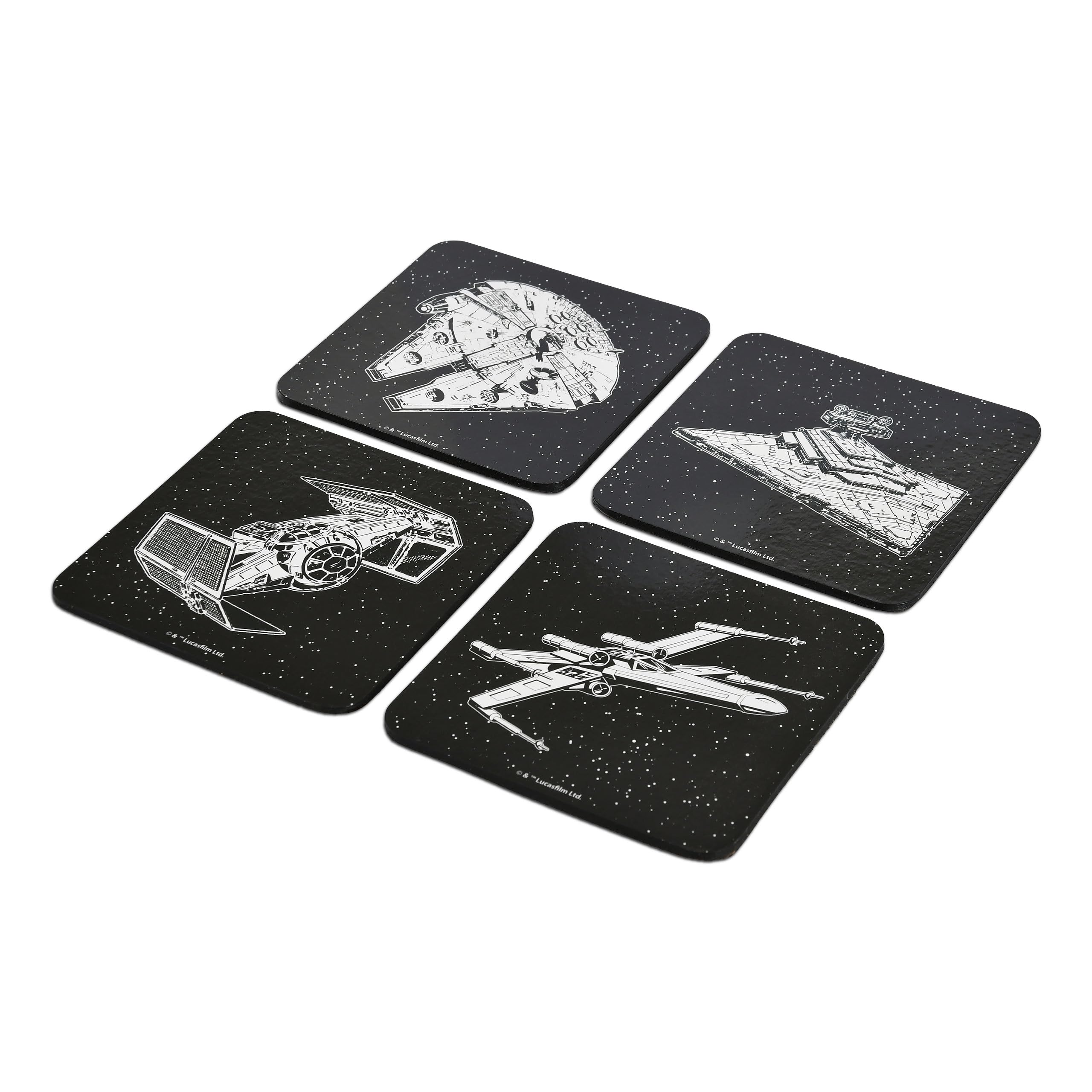 Elbenwald Untersetzer 4er Set mit verschiedenen Designs und Farben - Geschenkidee - Glasuntersetzer Viereckig - für alle Arten von Tassen - Mehrfarbig - Kork, Kunststoff (Star Wars)