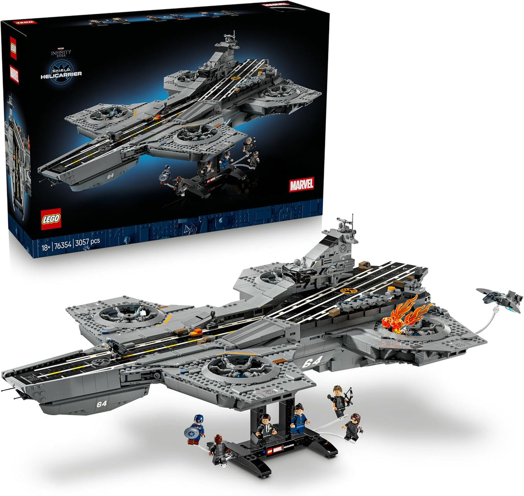 LEGO ǀ Marvel S.H.I.E.L.D.-Helicarrier - Flugzeugträger Modellbau für Erwachsene - 6 Minifiguren inkl. Captain America & Nick Fury - DIY Regaldeko - Avengers Geschenk für Fans - 76354