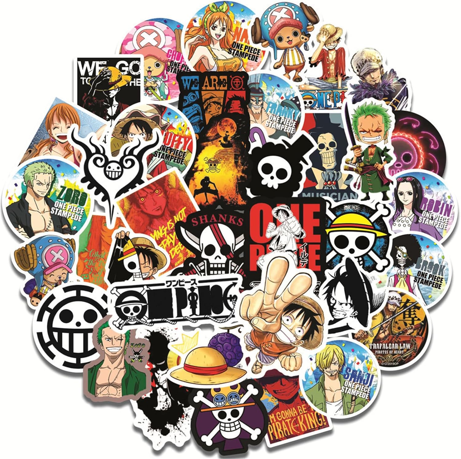One Piece Aufkleber, One Piece Sticker, 100 Pcs Wasserdicht Sticker Ubephant Style Decals Computer Skateboard Gepäck Aufkleber Geschenke für Kinder