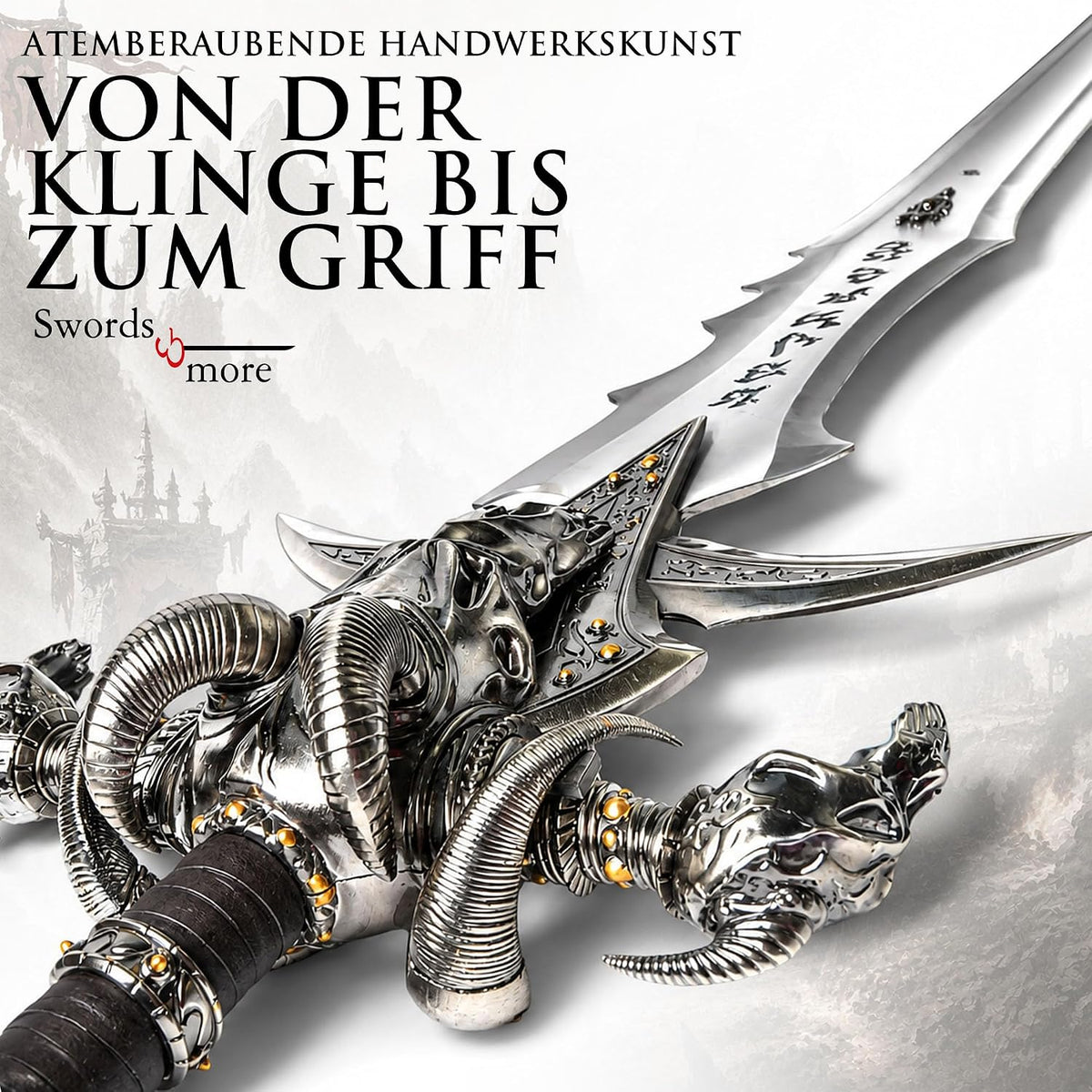 Swords and more Frostmourne Schwert Replik, Lich King Frostmourne Schwert Replikat 106 cm, World of Warcraft, Gaming Deko, Schwert aus Metall für Wow Cosplay, Deko Schwert & Gamer Geschenk
