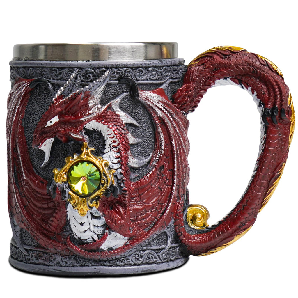 ZONSUSE Mittelalter Drache Kelch, Gotischer Drachen Kelch, Flugsaurier Edelstahl Weinkelch, Roter Drache auf Kreuzsockel, Magischer Dragon Goblet,Idee Geschenk für Fantasy Fans 200ml (Rot Goblet)