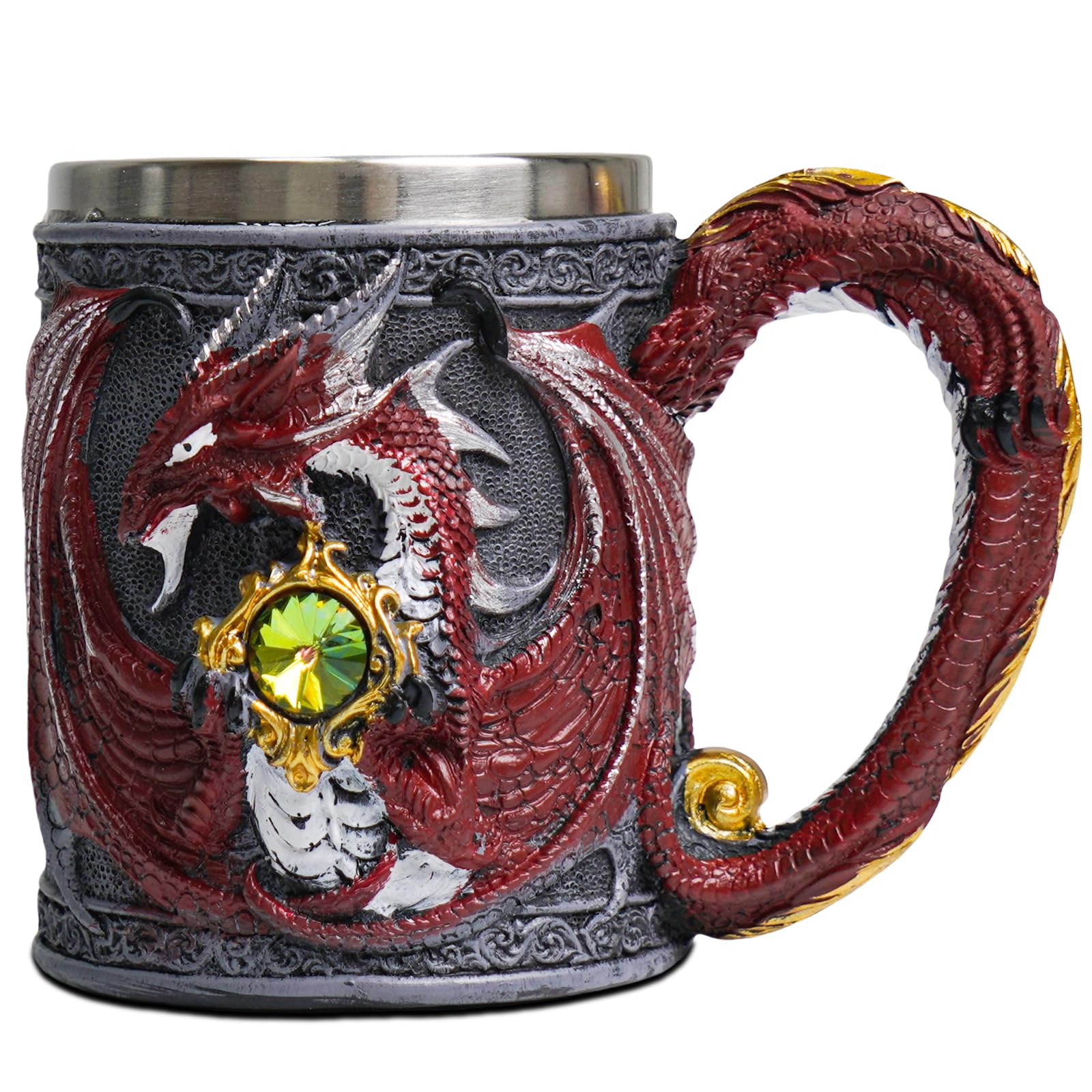 ZONSUSE Mittelalter Drache Kelch, Gotischer Drachen Kelch, Flugsaurier Edelstahl Weinkelch, Roter Drache auf Kreuzsockel, Magischer Dragon Goblet,Idee Geschenk für Fantasy Fans 200ml (Rot Goblet)