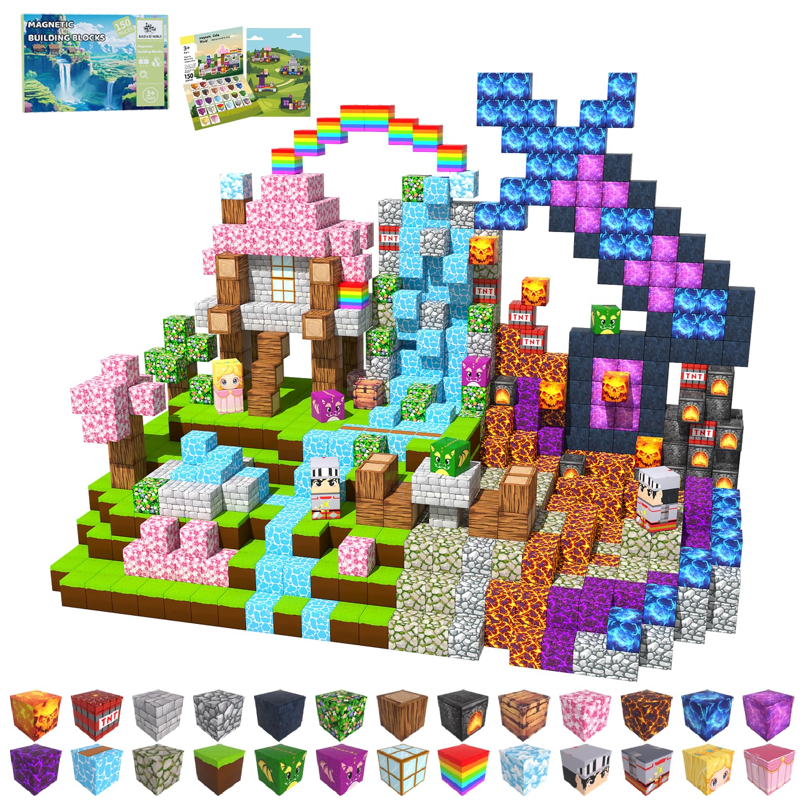 Magnetische Bausteine Bauspielzeug 100 Pcs Magnetbausteine für Kinder Montessori Kreative Spielzeug ab 3 4 5 6 7 8 9 10 Jahre Junge und Mädchen Magnetic Blocks Geschenke für Kinder （Wald）