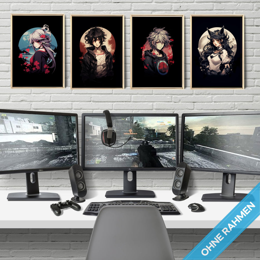 mojoliving Gaming Zimmer Deko Bilder | Poster Wand für Gamer Jugendzimmer | Set mit Neon Sign Motive | Coole Geschenke für Gamer | Zocker Bilder Wand | Neon Wandbild