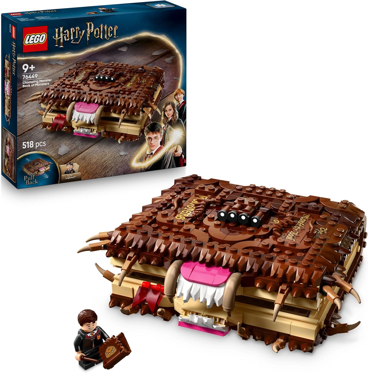 LEGO Harry Potter Beißendes Monsterbuch der Monster – Interaktives Spielzeug mit Rückziehmotor und beißendem Mund – mit Neville Longbottom Mini-Figur – Geschenk für Kinder, Harry Potter Fans – 76449