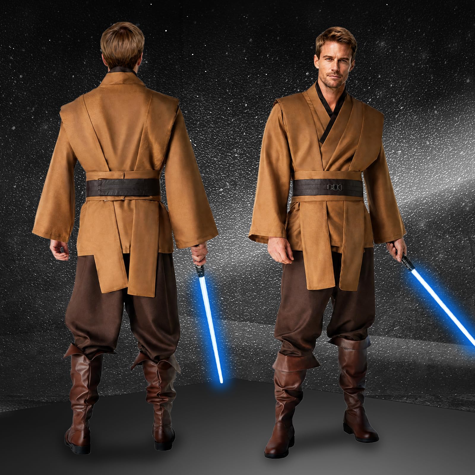 jedi-Kostüm Herren, jedi-Robe Herren Set jedis-Outfit Erwachsene jedis-Kleidung Erwachsene mit Blau Lightsaber, Kapuzenumhang und Mittelalter Tunika für Halloween, Karneval