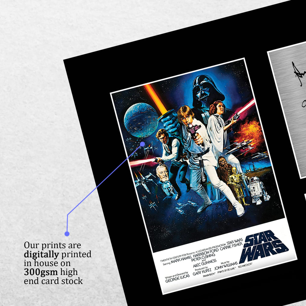HWC Trading FR A4 Star Wars New Hope Cast Mark Hamill, Carrie Fisher, Harrison Ford Geschenke Geducktes Signiertes Autogramm Foto für Fans von Film Memorabilien - A4 Gerahmt