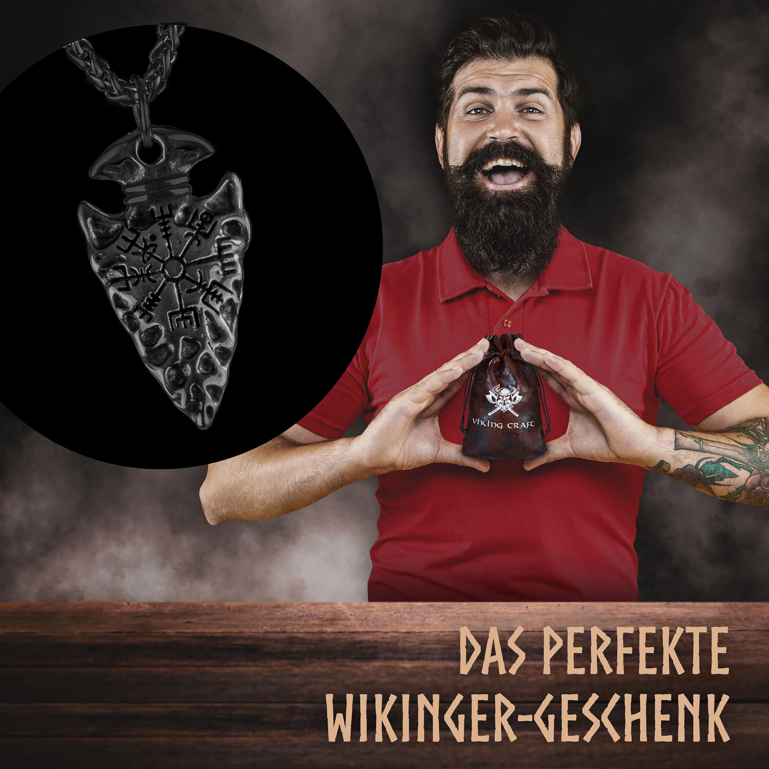 VIKING CRAFT Wikinger Halskette Herren Edelstahl - 60cm Wikinger Schmuck Kette Herren - Wikinger Deko, Wikinger Kette, Wikinger Geschenke für Männer Schmuck, LARP