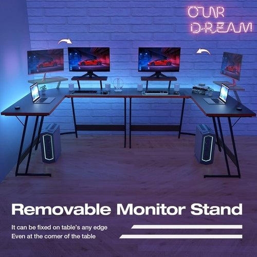 L-förmiger Gaming-Schreibtisch mit Monitorerhöhung – 51 Zoll Eckschreibtisch