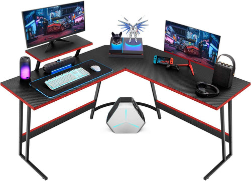 L-förmiger Gaming-Schreibtisch mit Monitorerhöhung – 51 Zoll Eckschreibtisch