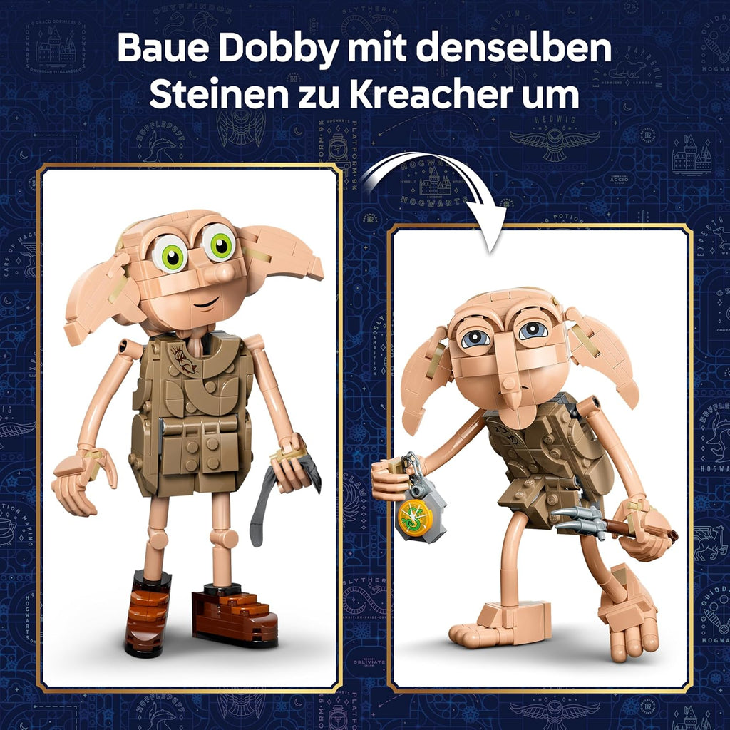 LEGO Harry Potter Dobby, der Freie Elf Spielzeug - Modellbau umbaubar in eine Kreacher Figur - DIY Kinderzimmer Deko - Geschenk für Mädchen, Jungen und Fans ab 8 Jahren - 76469