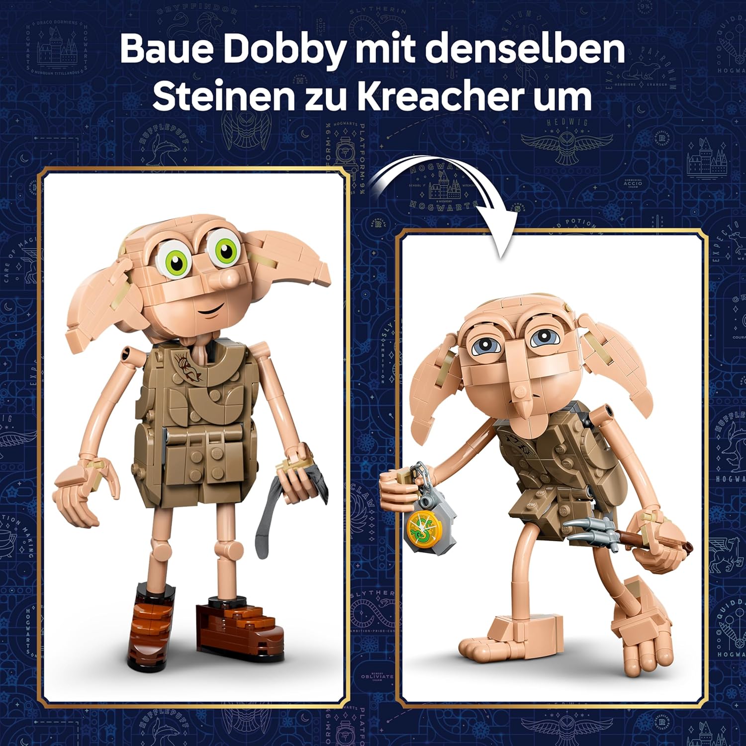 LEGO Harry Potter Dobby, der Freie Elf Spielzeug - Modellbau umbaubar in eine Kreacher Figur - DIY Kinderzimmer Deko - Geschenk für Mädchen, Jungen und Fans ab 8 Jahren - 76469
