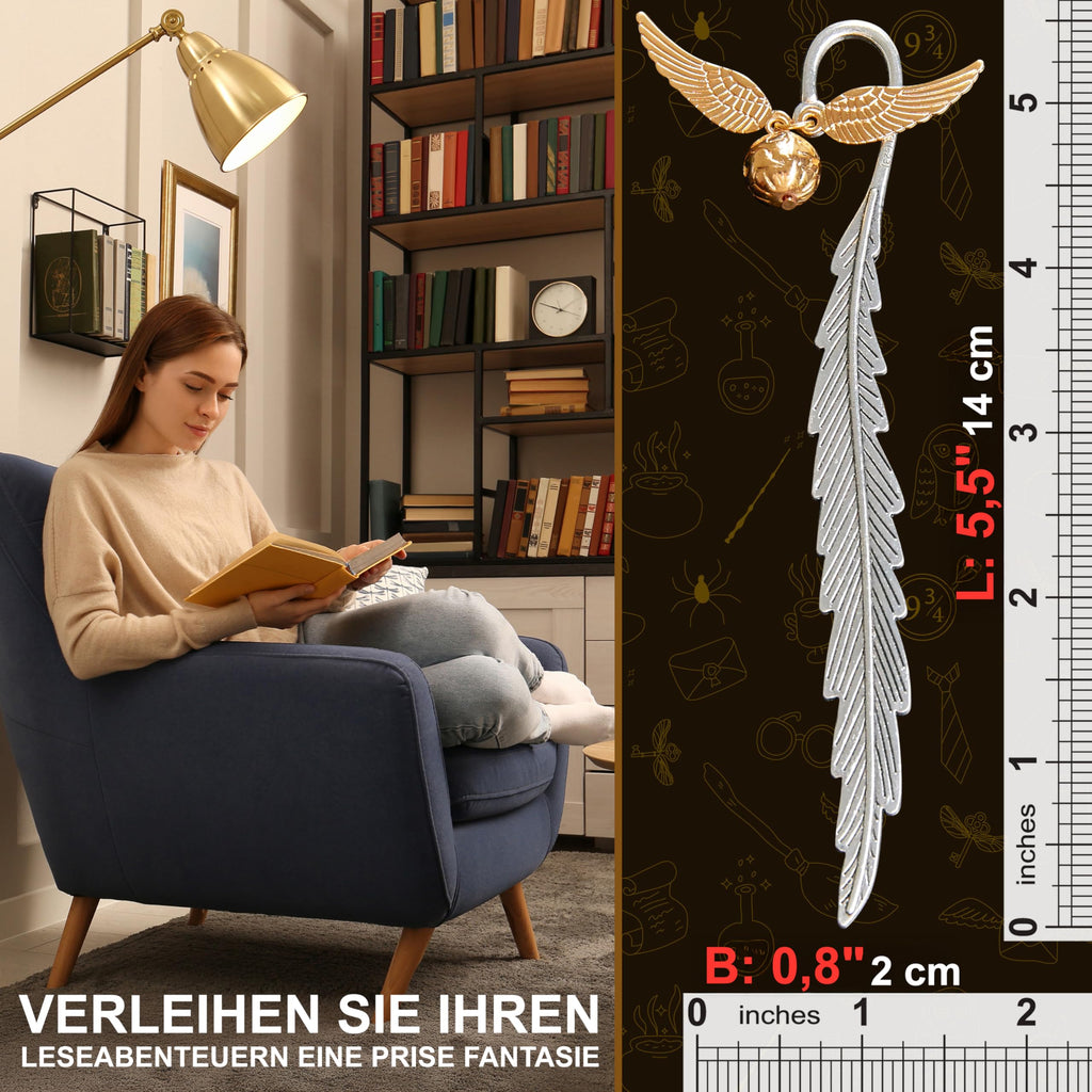 Harry Potter Lesezeichen Metall mit Anhänger, Schön Lesezeichen Kinder, Erwachsene und Lehrer, Magisches Thema Bücher Zubehör, Geschenke für Buchliebhaber (Silber/Gold)