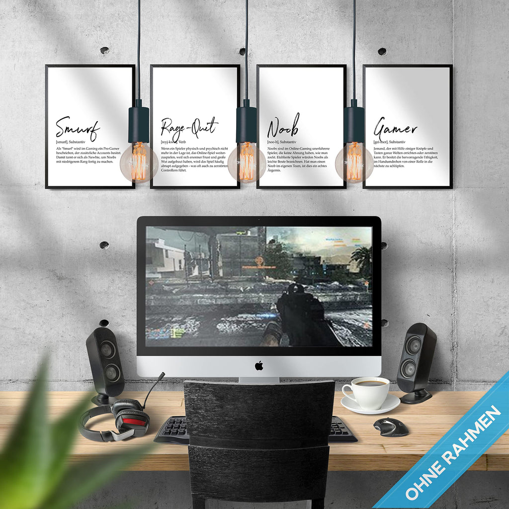 mojoliving Gaming Zimmer Deko Bilder | Poster Wand für Gamer Jugendzimmer | Set mit Neon Sign Motive | Coole Geschenke für Gamer | Zocker Bilder Wand | Neon Wandbild