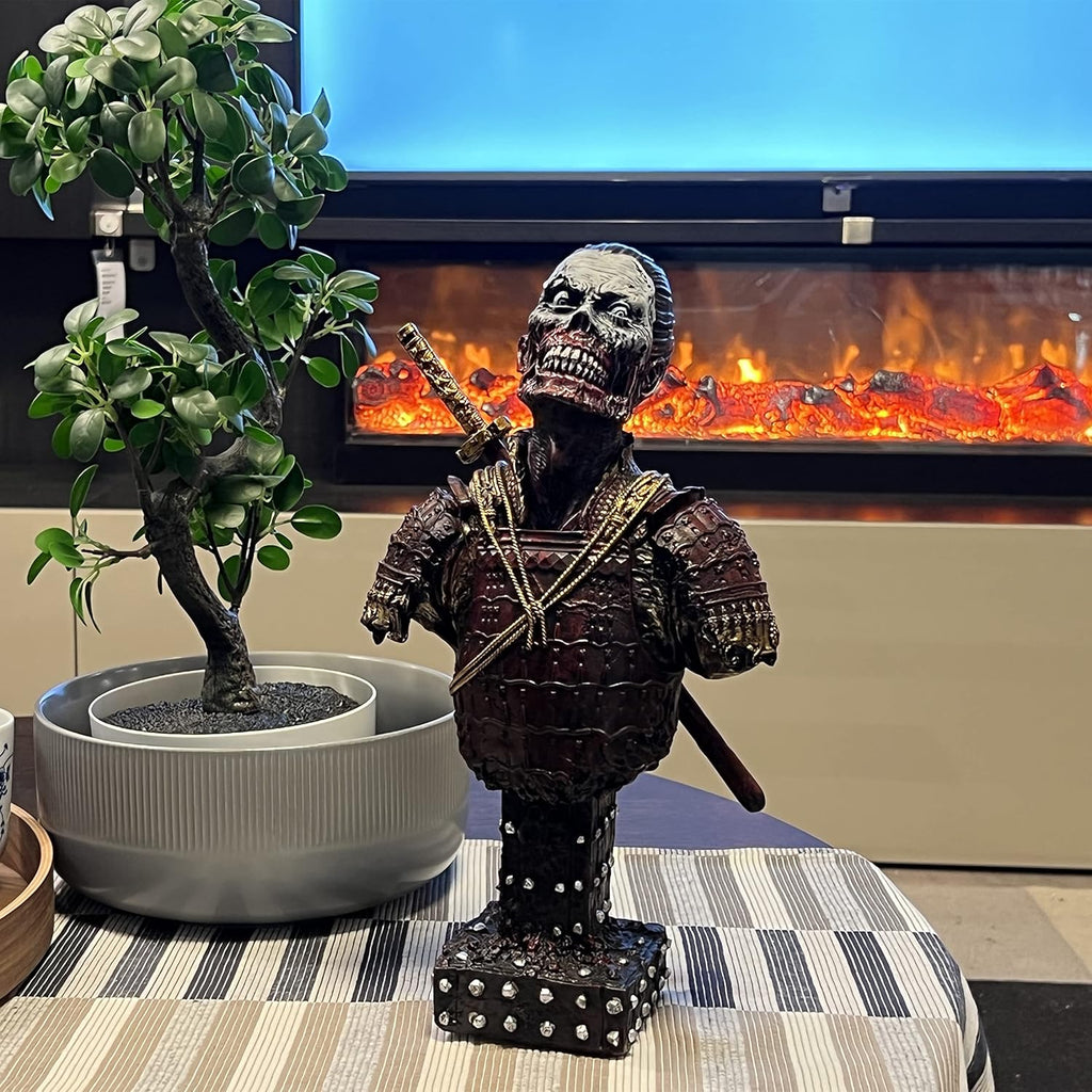 LOOYAR Resin Undead Japanische Samurai Zombie Büste Statue Skulptur Ornament Figur Handwerk für Zuhause Haus Wohnzimmer Veranda Dekoration Büro Schreibtisch Schreibtisch T Geschenk