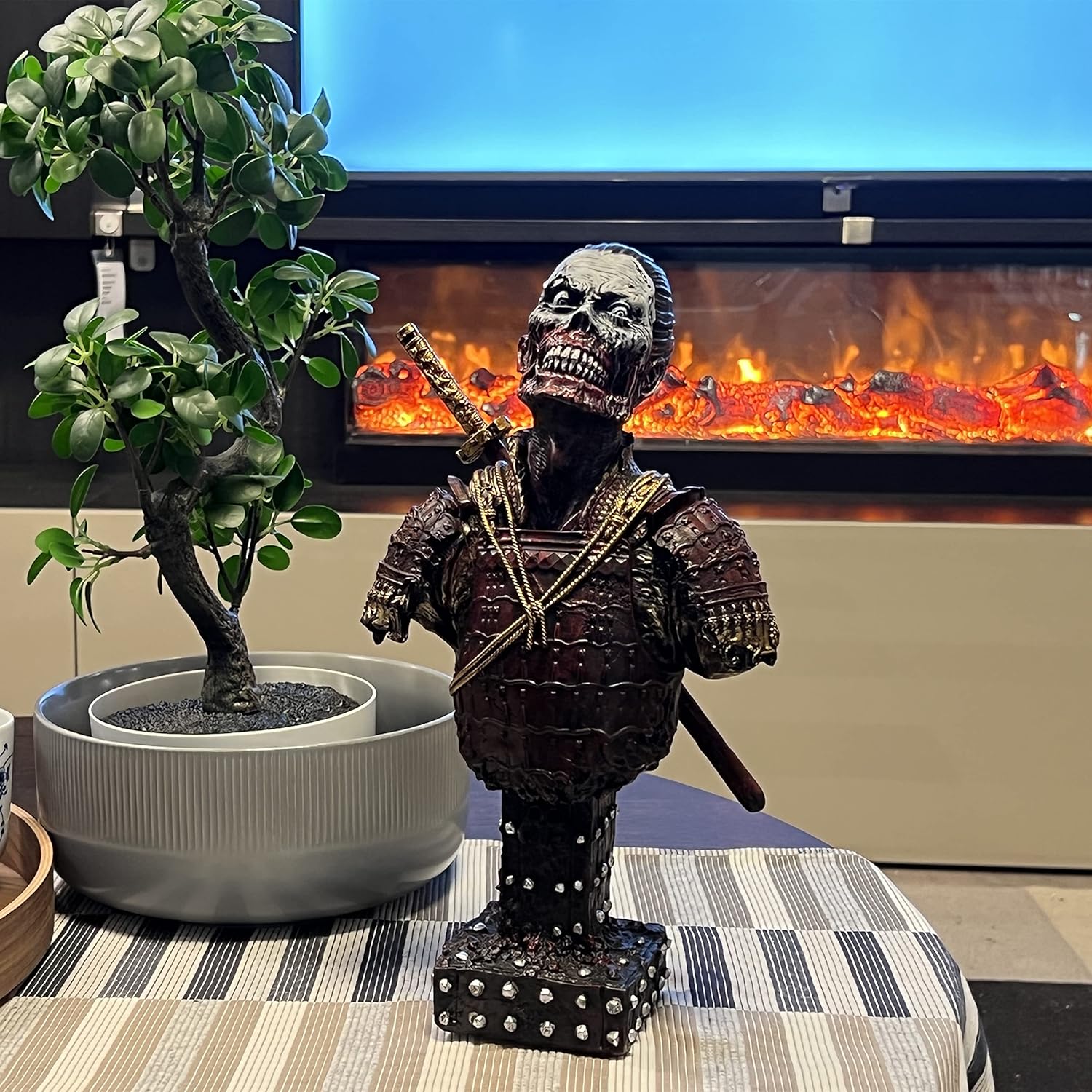 LOOYAR Resin Undead Japanische Samurai Zombie Büste Statue Skulptur Ornament Figur Handwerk für Zuhause Haus Wohnzimmer Veranda Dekoration Büro Schreibtisch Schreibtisch T Geschenk