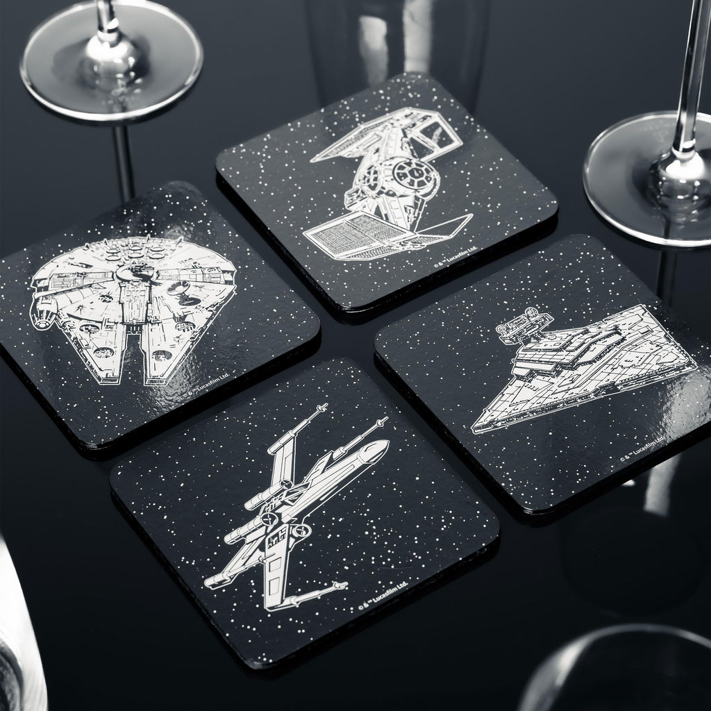 Elbenwald Untersetzer 4er Set mit verschiedenen Designs und Farben - Geschenkidee - Glasuntersetzer Viereckig - für alle Arten von Tassen - Mehrfarbig - Kork, Kunststoff (Star Wars)