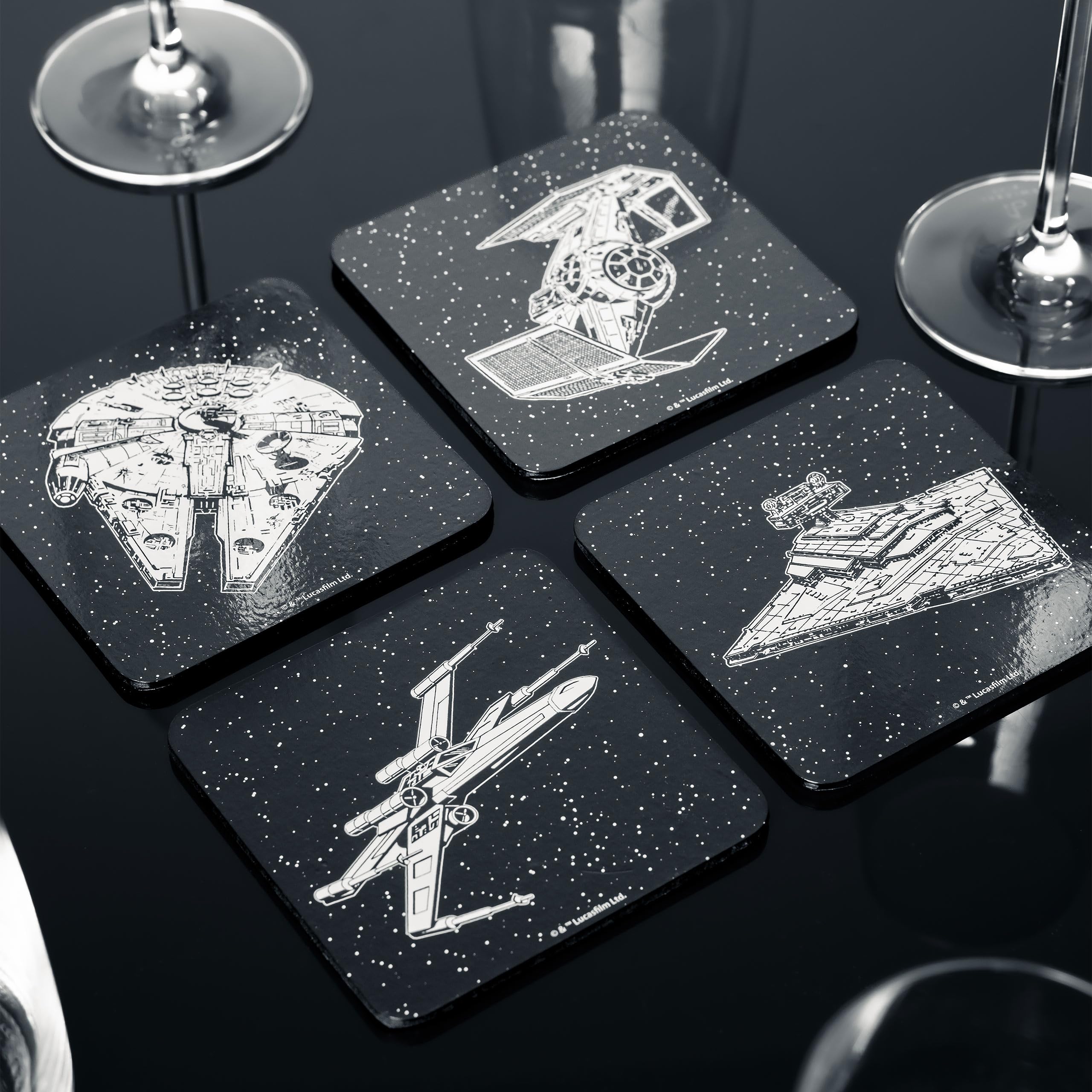 Elbenwald Untersetzer 4er Set mit verschiedenen Designs und Farben - Geschenkidee - Glasuntersetzer Viereckig - für alle Arten von Tassen - Mehrfarbig - Kork, Kunststoff (Star Wars)