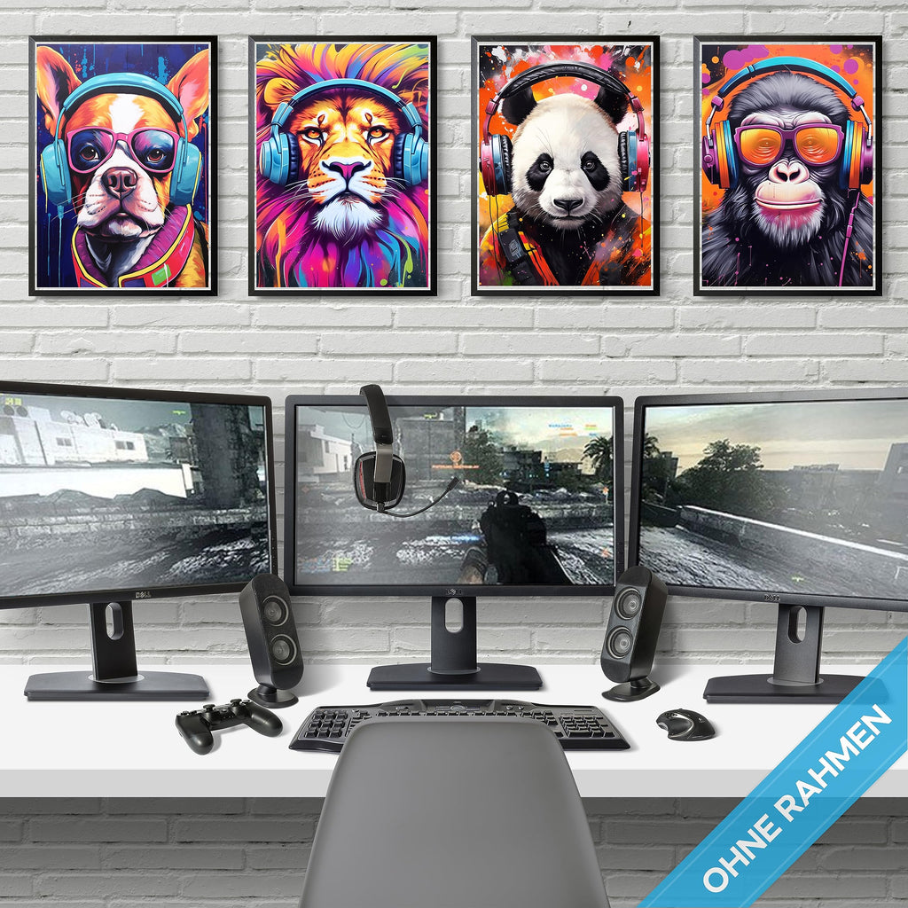 mojoliving Gaming Zimmer Deko Bilder | Poster Wand für Gamer Jugendzimmer | Set mit Neon Sign Motive | Coole Geschenke für Gamer | Zocker Bilder Wand | Neon Wandbild