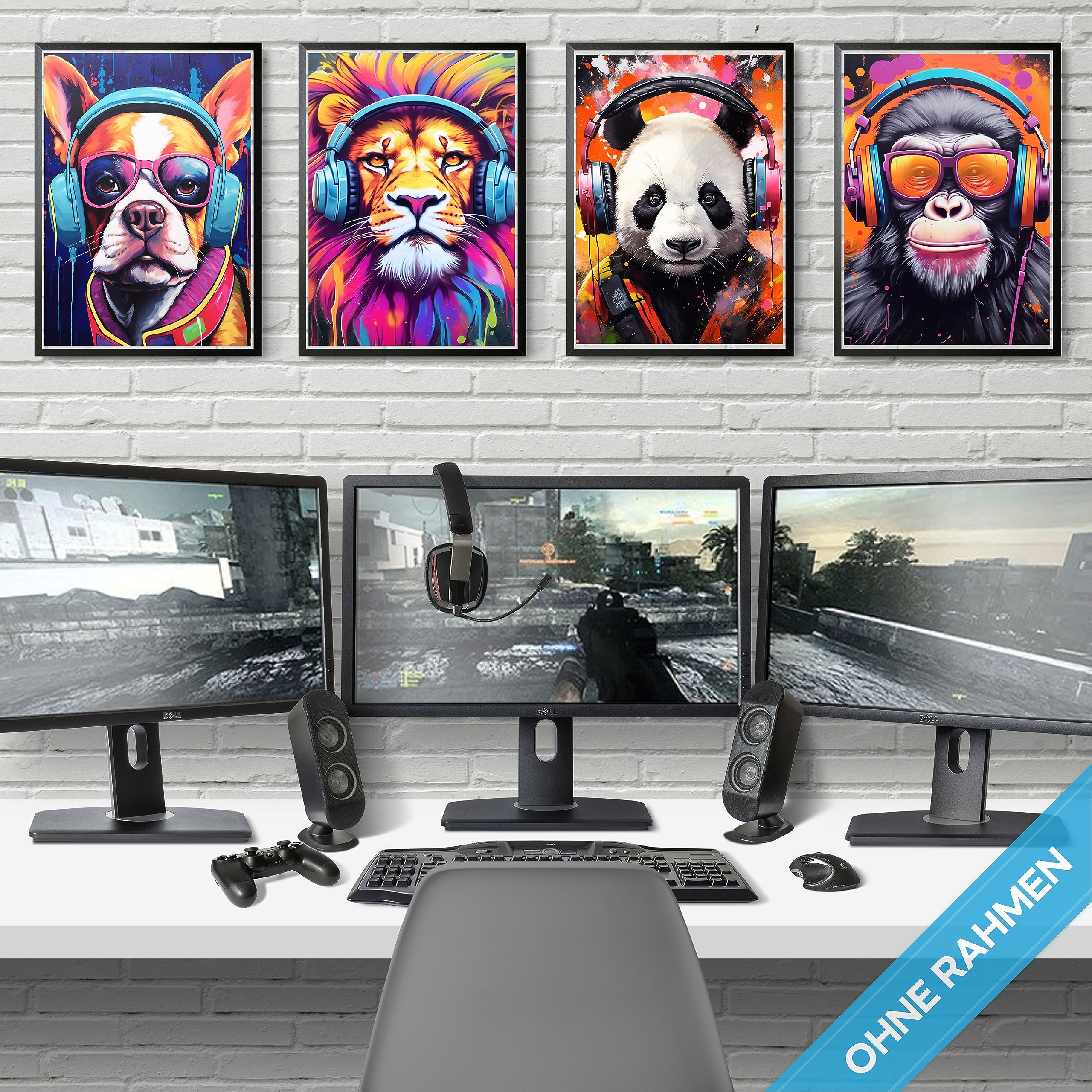 mojoliving Gaming Zimmer Deko Bilder | Poster Wand für Gamer Jugendzimmer | Set mit Neon Sign Motive | Coole Geschenke für Gamer | Zocker Bilder Wand | Neon Wandbild