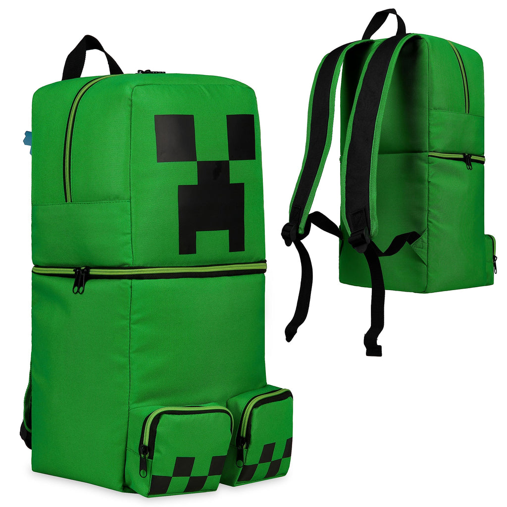 Minecraft Rucksack Kinder Jungen Kinderrucksack Creeper Freizeitrucksack mit Reißverschluss-Fächern für Schulrucksack Schule Sport Alltag