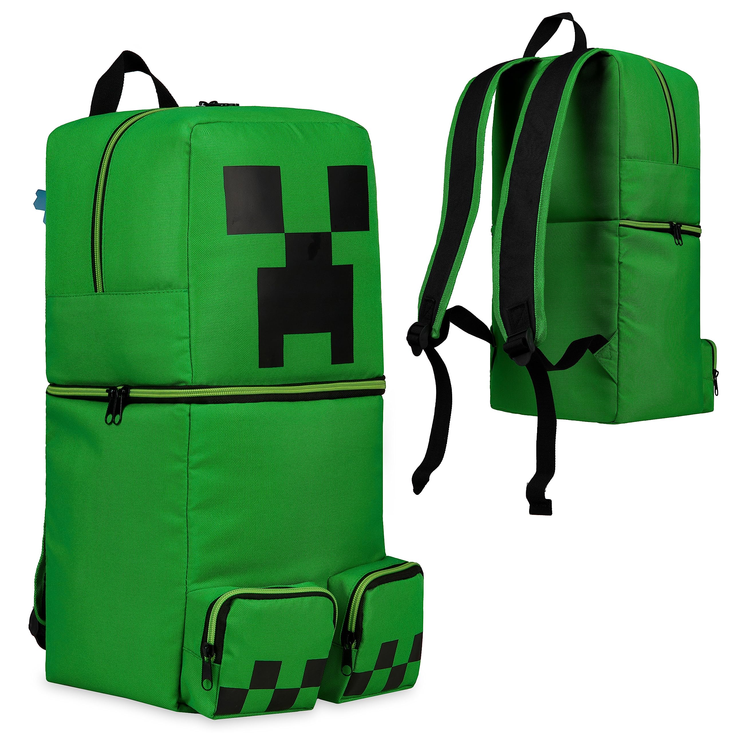 Minecraft Rucksack Kinder Jungen Kinderrucksack Creeper Freizeitrucksack mit Reißverschluss-Fächern für Schulrucksack Schule Sport Alltag