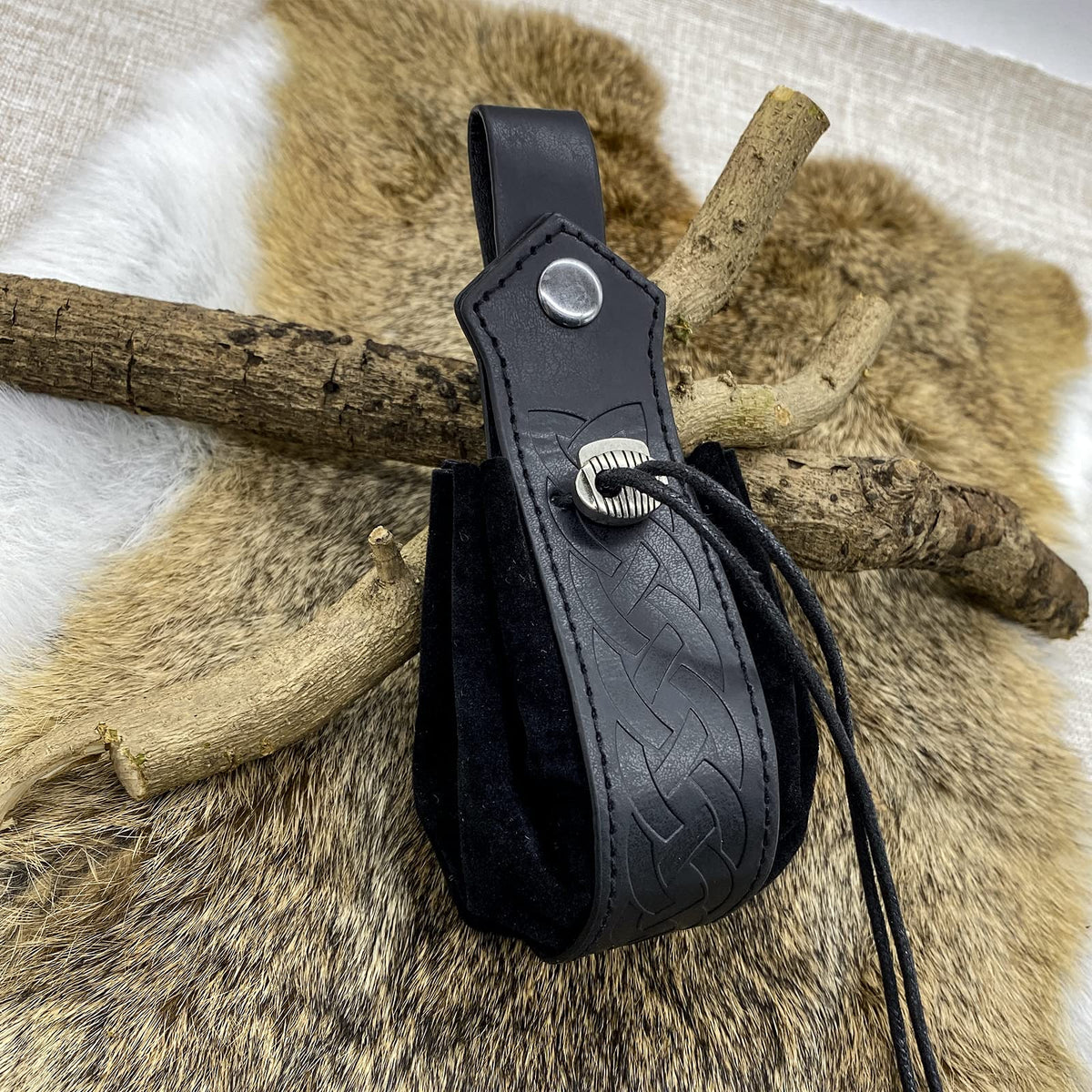 HiiFeuer Mittelalterliche Kunstledertasche mit Kordelzug, Retro, nordische Geldbörse, Vintage-Gürteltasche, Würfeltasche für LARP Ren Faire