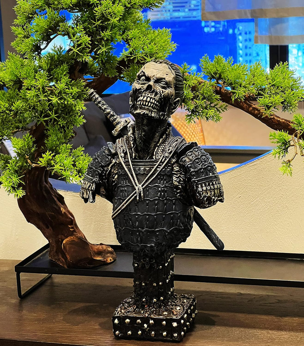 LOOYAR Resin Undead Japanische Samurai Zombie Büste Statue Skulptur Ornament Figur Handwerk für Zuhause Haus Wohnzimmer Veranda Dekoration Büro Schreibtisch Schreibtisch T Geschenk