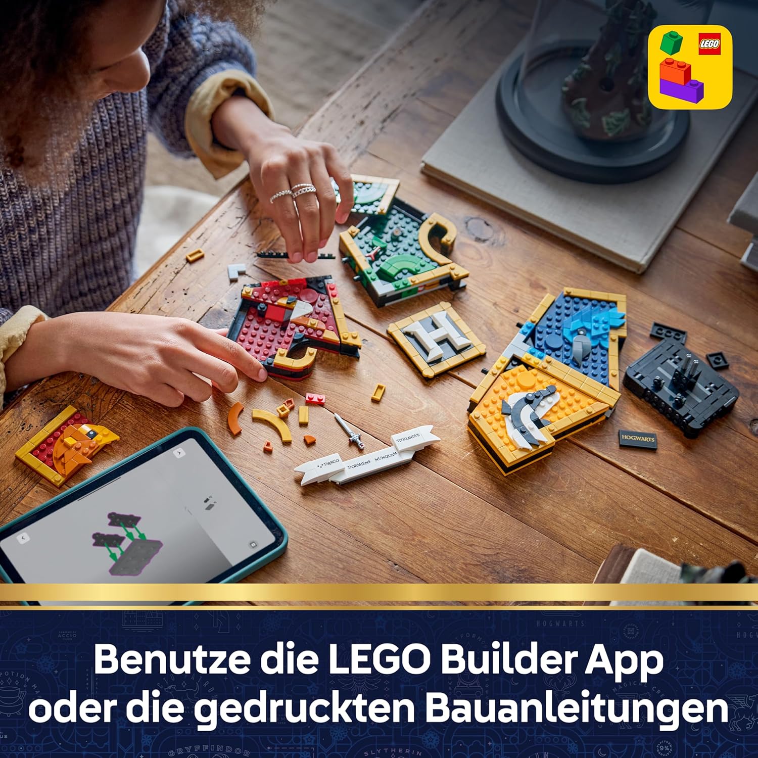 LEGO Harry Potter Hogwarts Hauswappen - Wanddeko 3D Modell mit Tieren - DIY Deko fürs Kinderzimmer - Geburtstagsgeschenk für Mädchen, Jungen und Teenager ab 12 Jahren - 76462